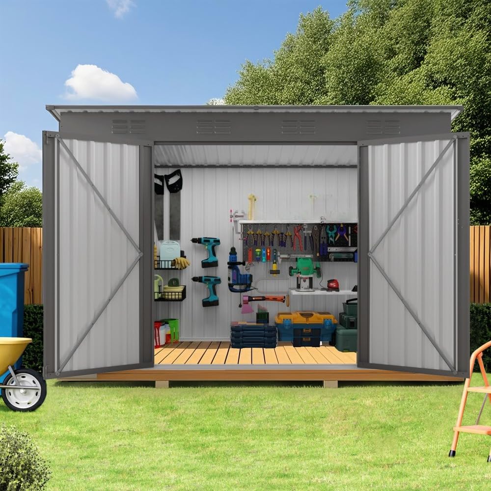 Premium Heavy-Duty Metal Carport with Galvanized Steel Roof and Reinforced Frame for Outdoor Vehicle and Equipment Shelter (Gray + Metal-2)