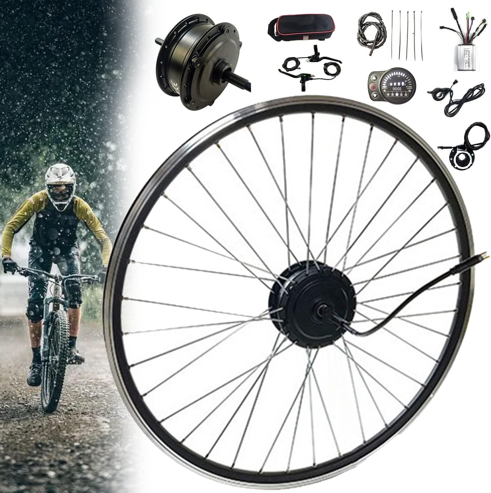 Electric Bicycle Conversion Kit, 20 24 26 27.5 28 29 Inches 700C Rear Wheel, Batteries Not Included, 24V 36V 48V 250W 350W 500W Rear Drive Spinner Motor,48V250W-27.5in