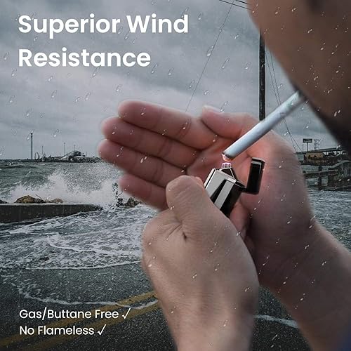 Miniatura 5 de Encendedor de plasma de triple arco  Encendedor eléctrico sin llama a prueba de viento recargable con indicador de batería LED  Encendedor de