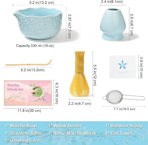 Miniatura 2 de Juego de 6 batidores de matcha que incluye batidor de matcha de resina, juego de cuencos y tamiz de cerámica, soporte para batidores, cuchara de