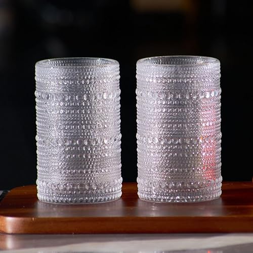 Miniatura 2 de LEMONSODA Juego de 2 vasos vintage Hobnail para beber, vasos altos de 15 onzas, vasos de vidrio en relieve, vaso de agua transparente, cristalería