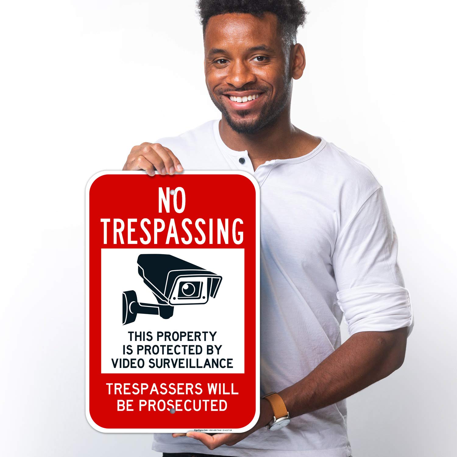 No Trespassing, This Property is Protected by Video Surveillance Sign, 12x18 Inches, Rust Free .063 Aluminum, Fade Resistant, Made in USA by Sigo Signs
