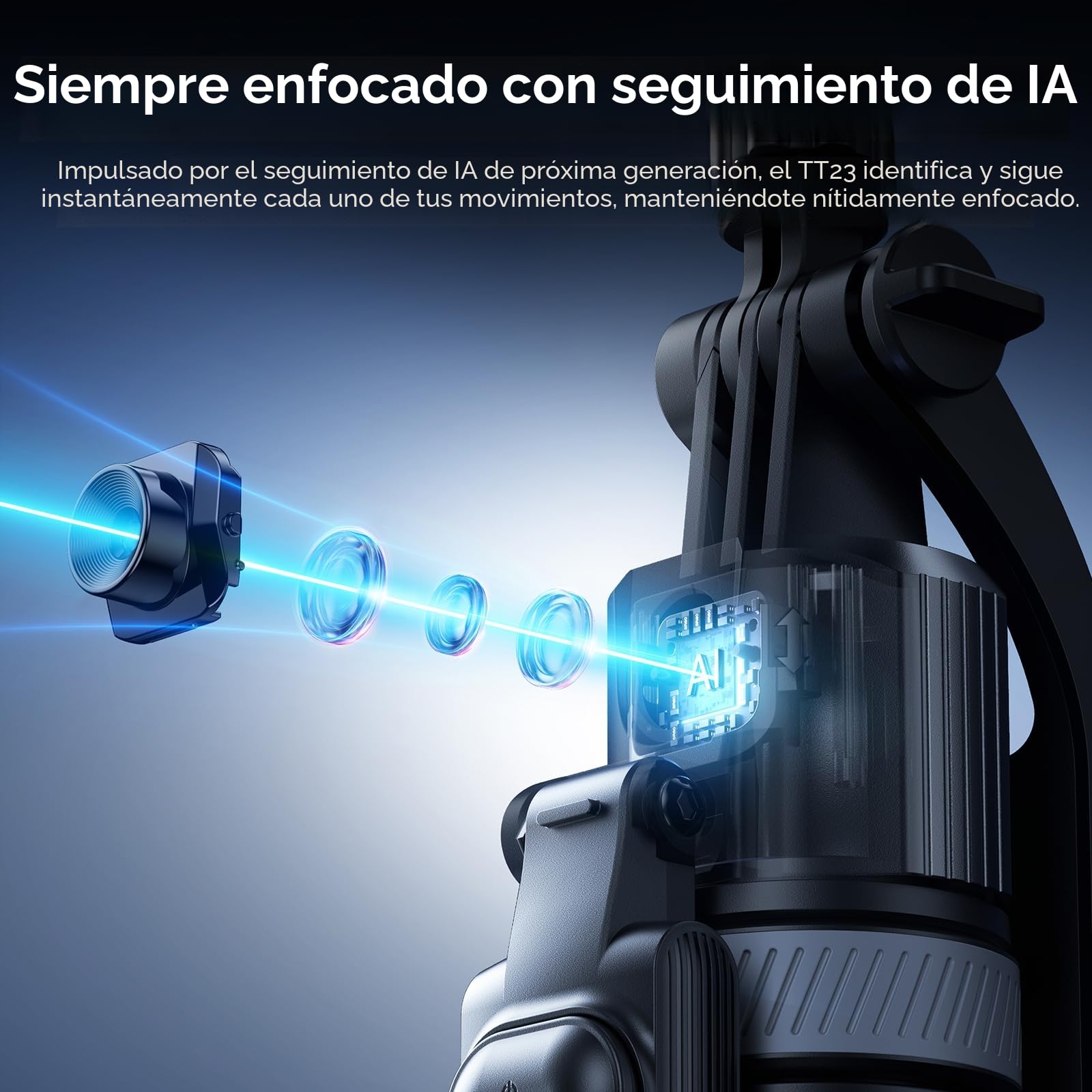 Ulanzi TT23 Trípode con Seguimiento Automático de Rostro para Móvil, 165 cm Palo Selfie con Rotación 360° con Mando a Distancia Bluetooth y Control por Gestos para iPhone/Cámara de Acción