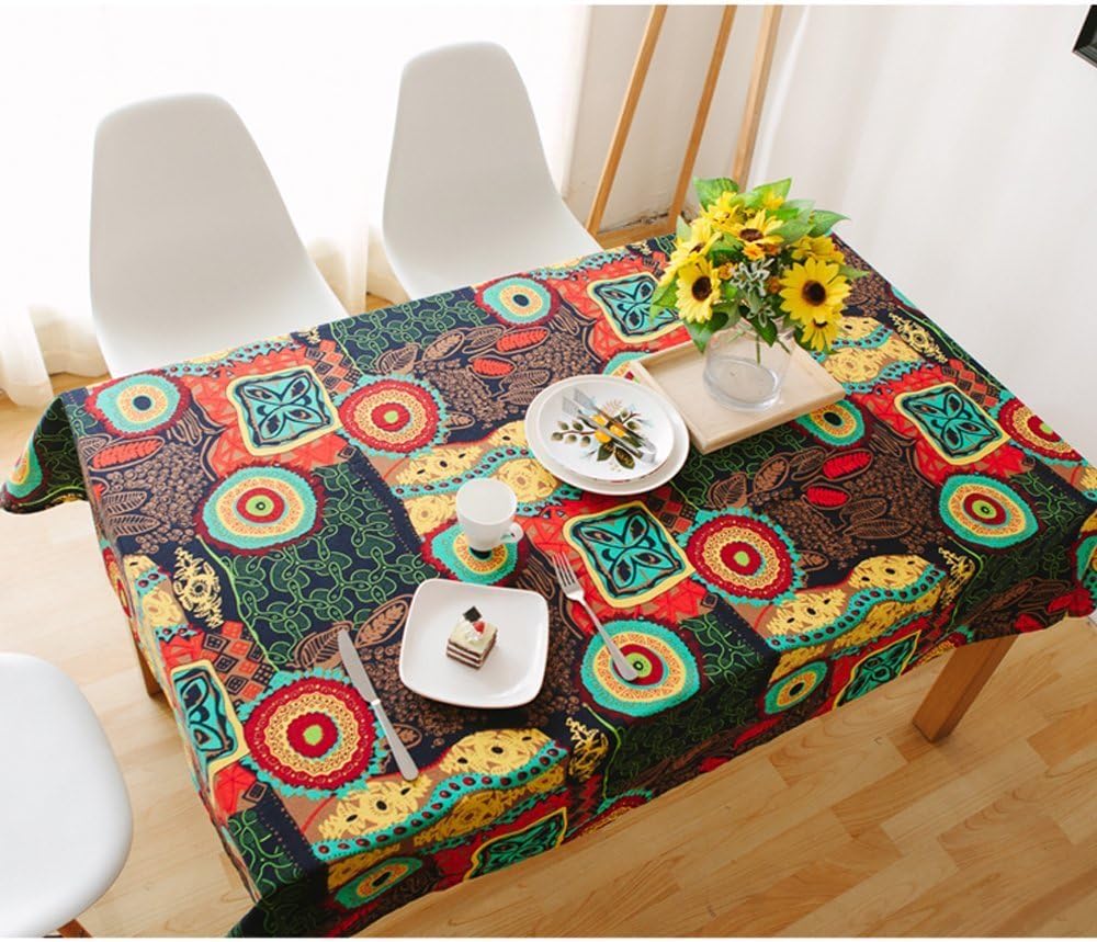 Lemon hour Table Cover, Rectangle Dining Room Modern Tablecloth with Cotton Linen Lace, Colorful Flower Style Dust-Proof Table Cloth for Kitchen Living Party Decorative, 90 x 140 cm/ 36 x 55 Inch