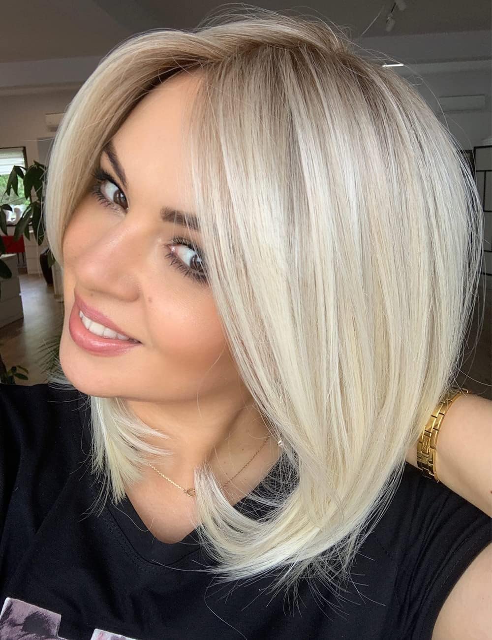 21AE Balayage Ombre Blonde Bob Wig Human Hair with Dark Roots 13x4 HD Lace Front Wigs Human Hair 14 Inch Brazilian Virgin Hair Silky Straight 613