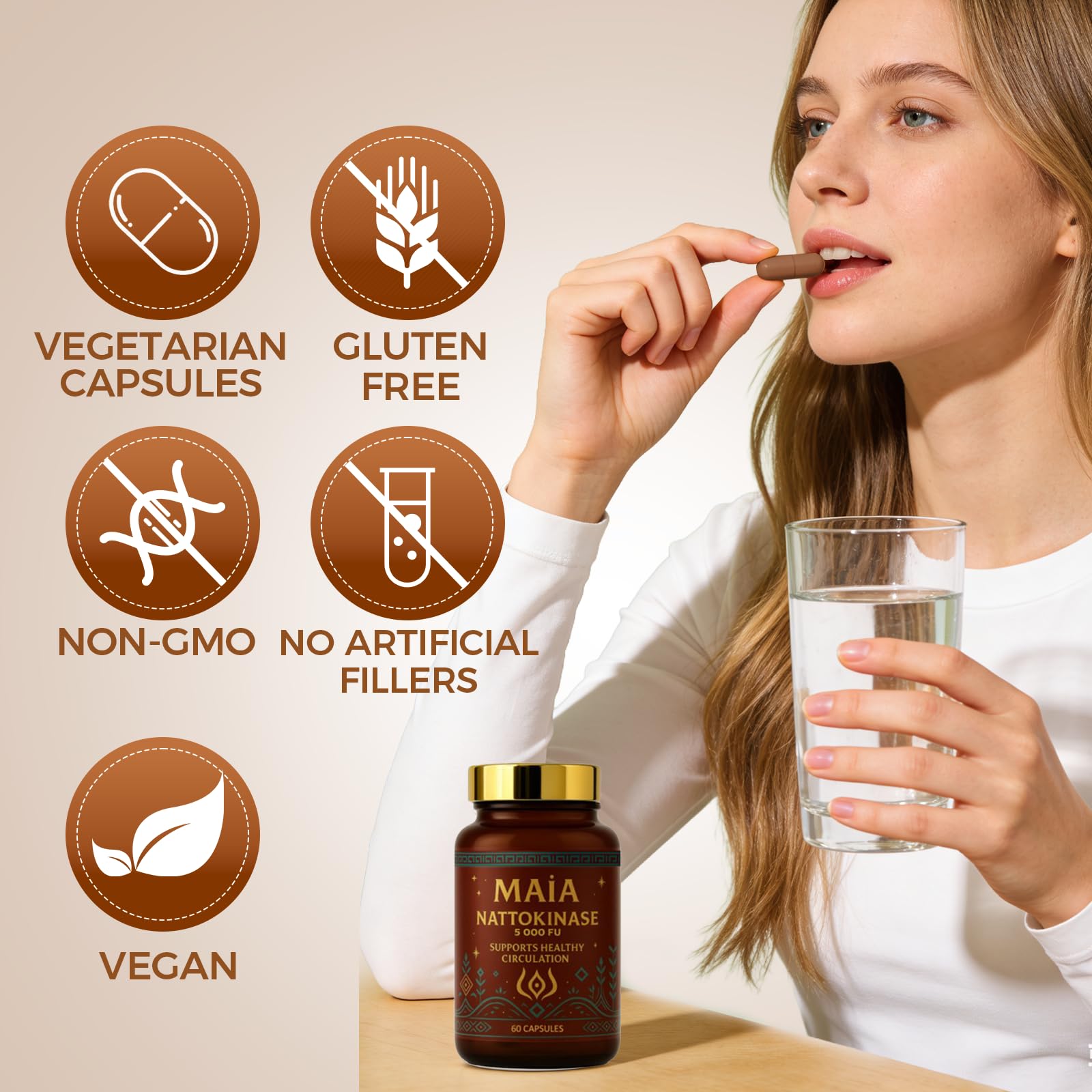Maia Nattokinase Supplement 5000 FU with Vegetarian Capsules