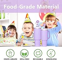 Vista 3 de 3 fundas de popote moradas compatibles con vasos Stanley de 30 y 40 onzas, tapas reutilizables de silicona para popotes, protectores de tapas