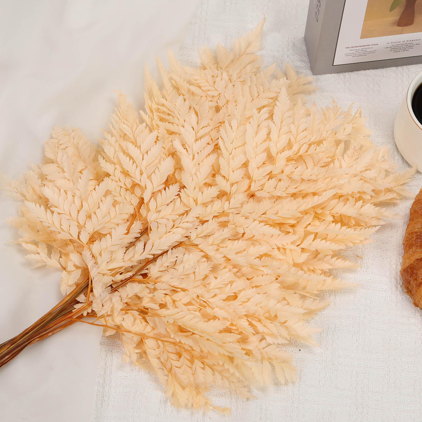 Fern Preserved Champagne Ferns, 10 PCS Dried Boston Fern with Stems, 15'' Real Leaves for Dried Flowers Arrangements Wedding Garland Bouquets Home