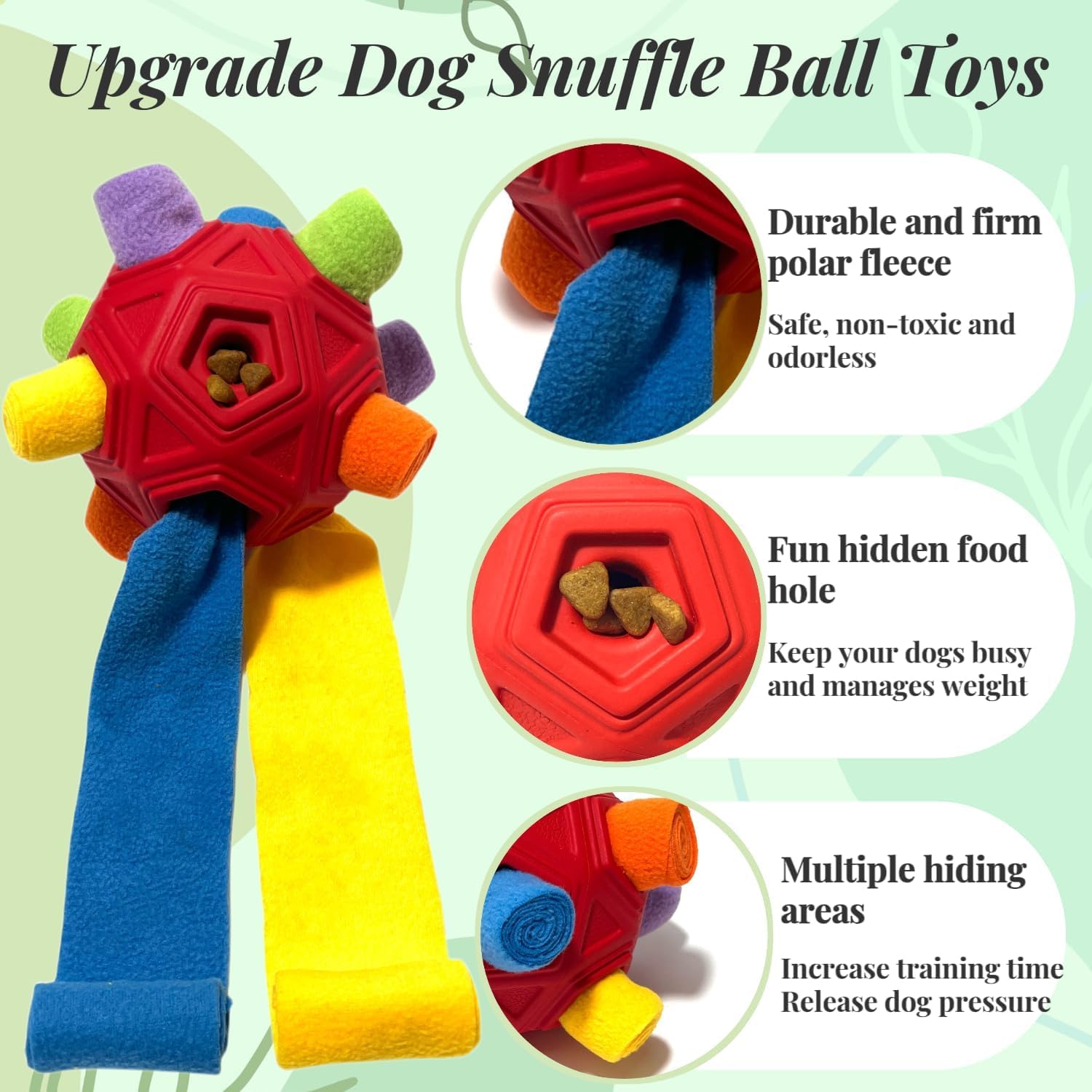 Schnüffelball für Hunde Hundespielzeug Unzerbrechlich Upgrade Ball Interaktives Spielzeug Snuffle Tragbarer Haustier Puzzle Snuffle Ball Toy für Kleine Mitte Groß Hunde (Rot Regenbogen)