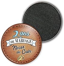 Badgmania Magnet Aimant Frigo 3.8cm 2 Ans de Mariage Noces de Cuir - Anneaux Anniversaire Mariage