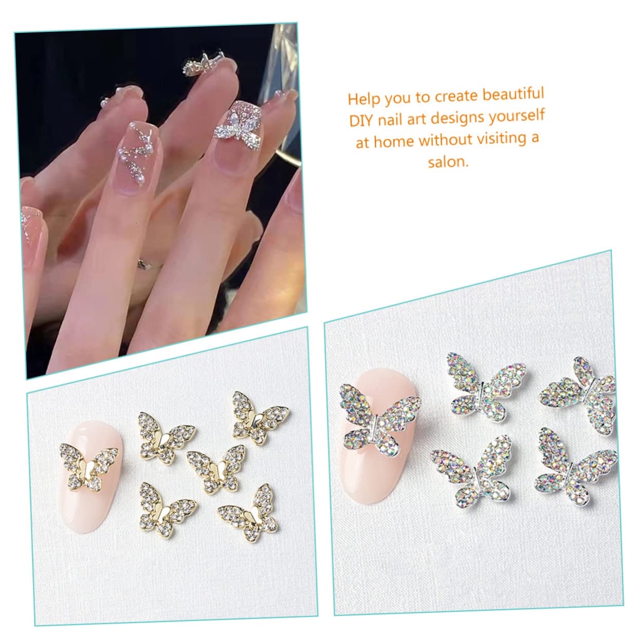 Healvian 110pezzi Charm Di Decorazione Per Unghie Ciondoli Forma Di Farfalla Strass Per Nail Art Ornamenti Eleganti Per Manicure e Decorazioni Uniche