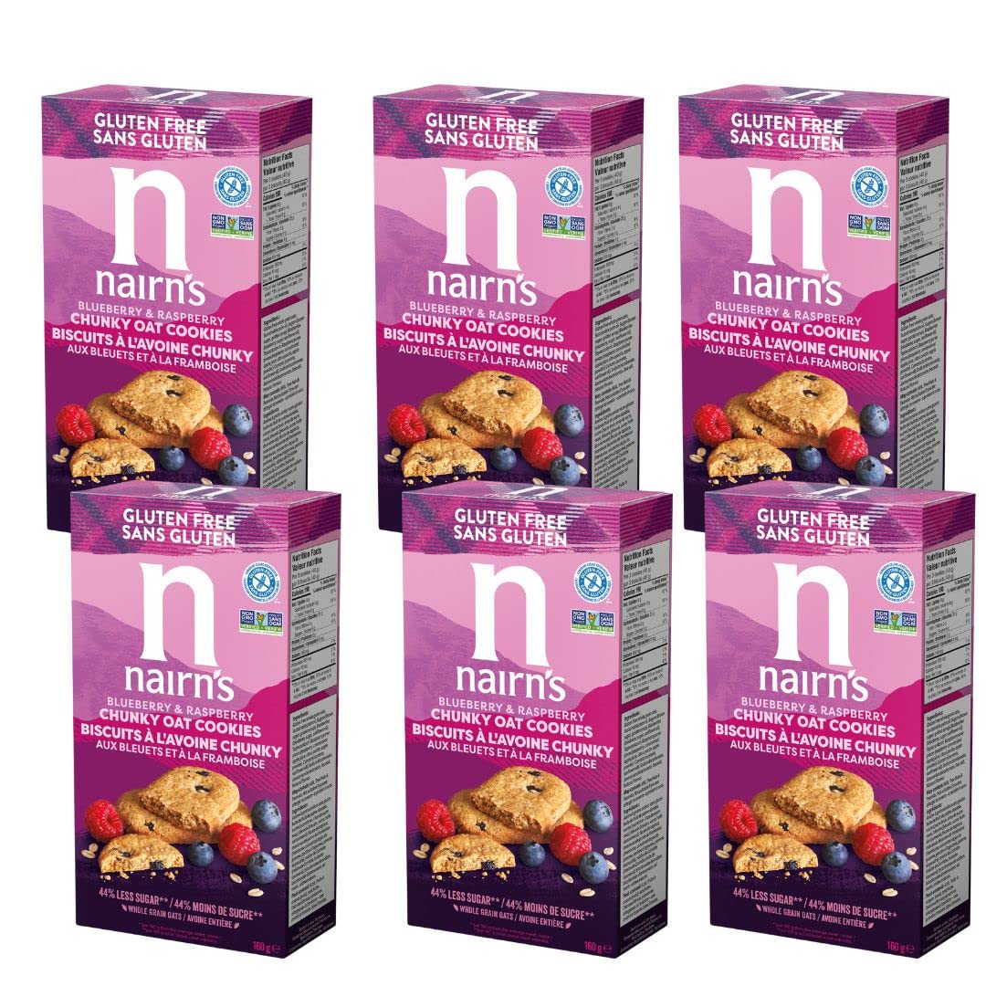 Nairn's Gluten-Free Blueberry and Raspberry Breakfast Biscuits - Healthy, Tasty, High Fiber, Non-GMO, No Artificial Colors, Flavors, or Preservatives, Safe for Celiacs, 5.64oz (Pack of 6)