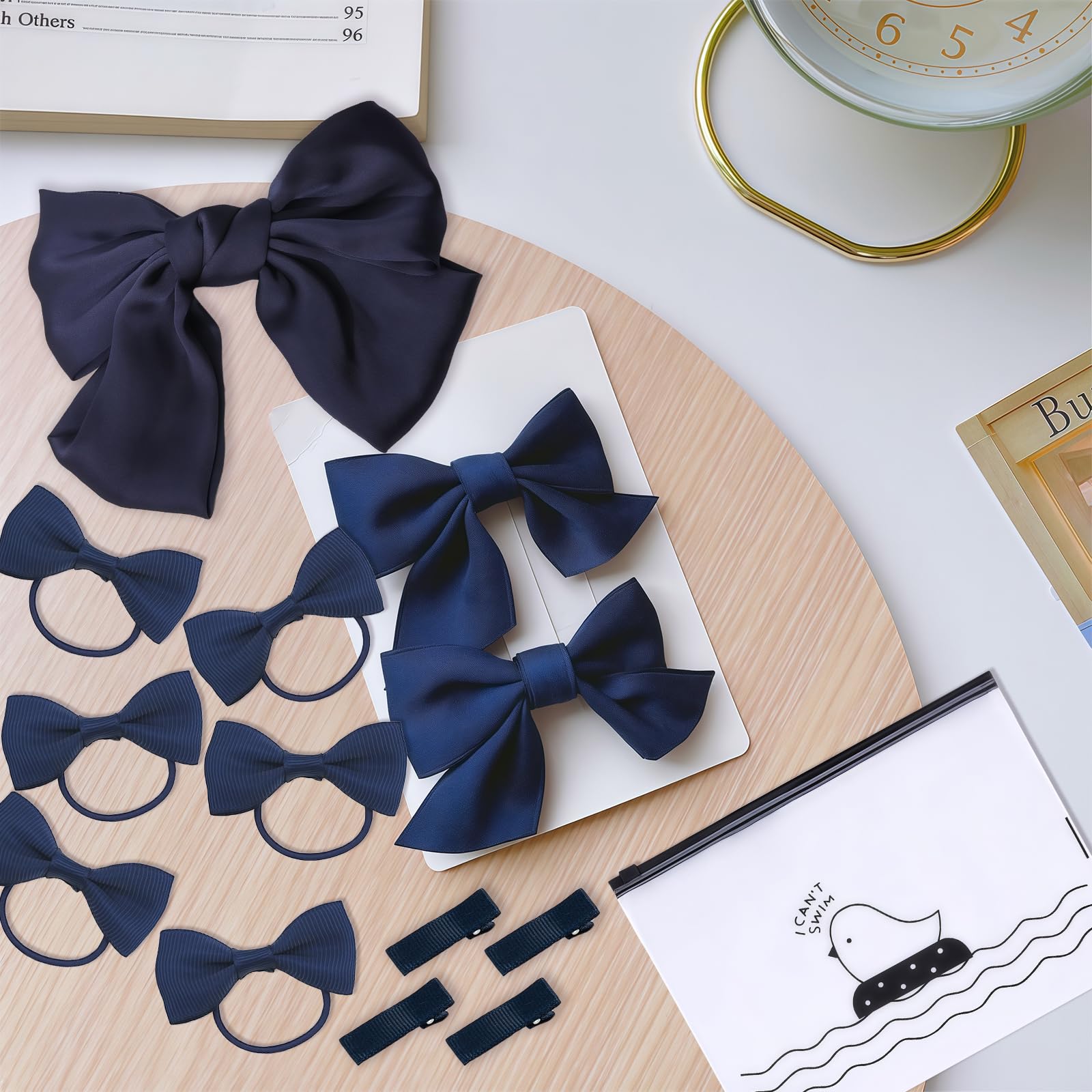 GWAWG 19 Pcs Navy Blue School Hair Accessories, Hair Bobbles, Small Bow Clips, Large Hair Bow, Mini Snap Clips, for Kids Toddlers - Image 4