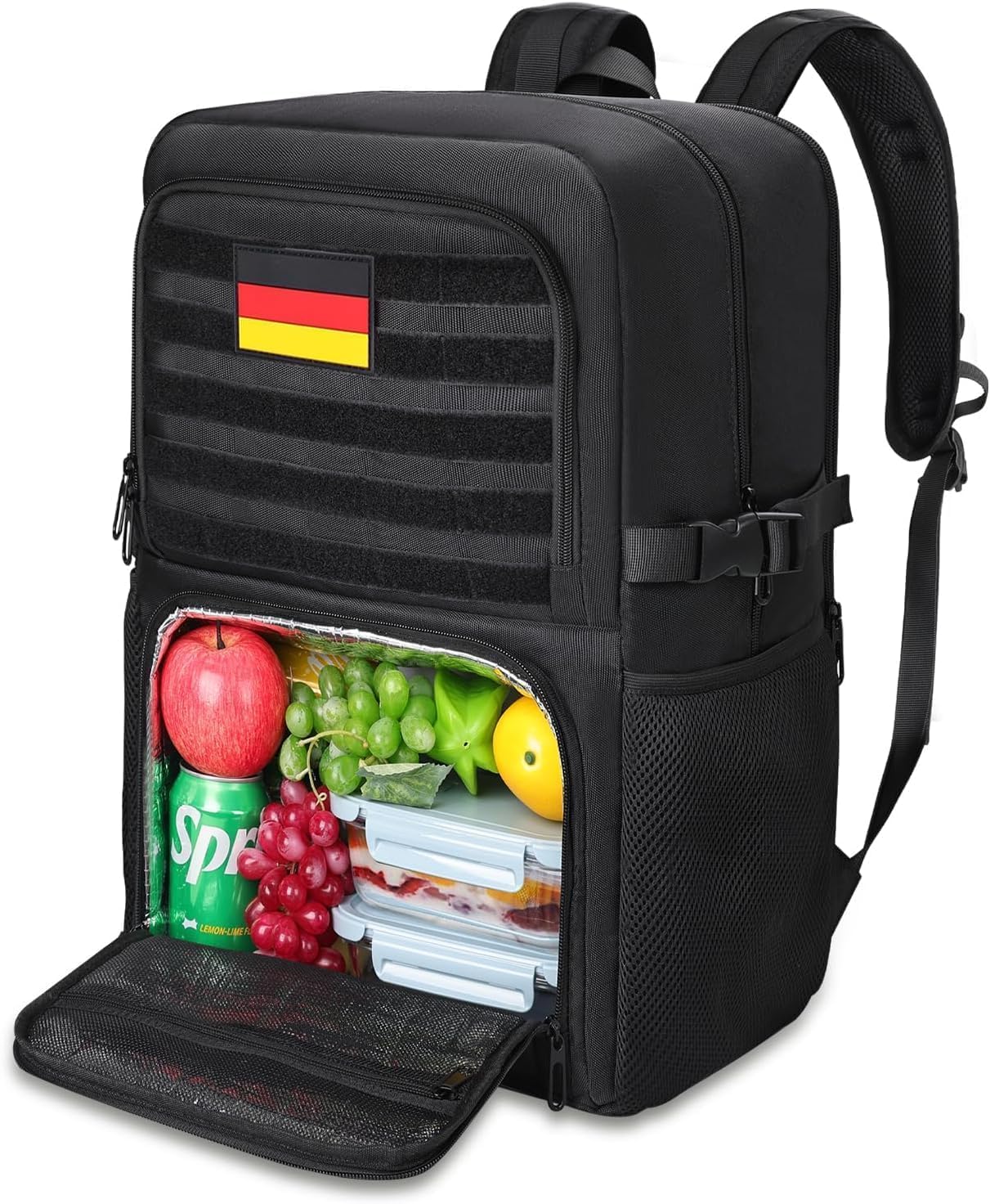 BERTASCHE Zaino da pranzo con scomparto termico isolato, 17,3 pollici, zaino per computer portatile da uomo, tattico, lavoro, scuola, picnic, viaggi, nero