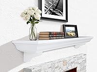 LXWZHK 48 Inch White Rustic Floating Fireplace Mantel Shelf with Corbels - Wall Mount for TV, Living Room Decor & Mantel