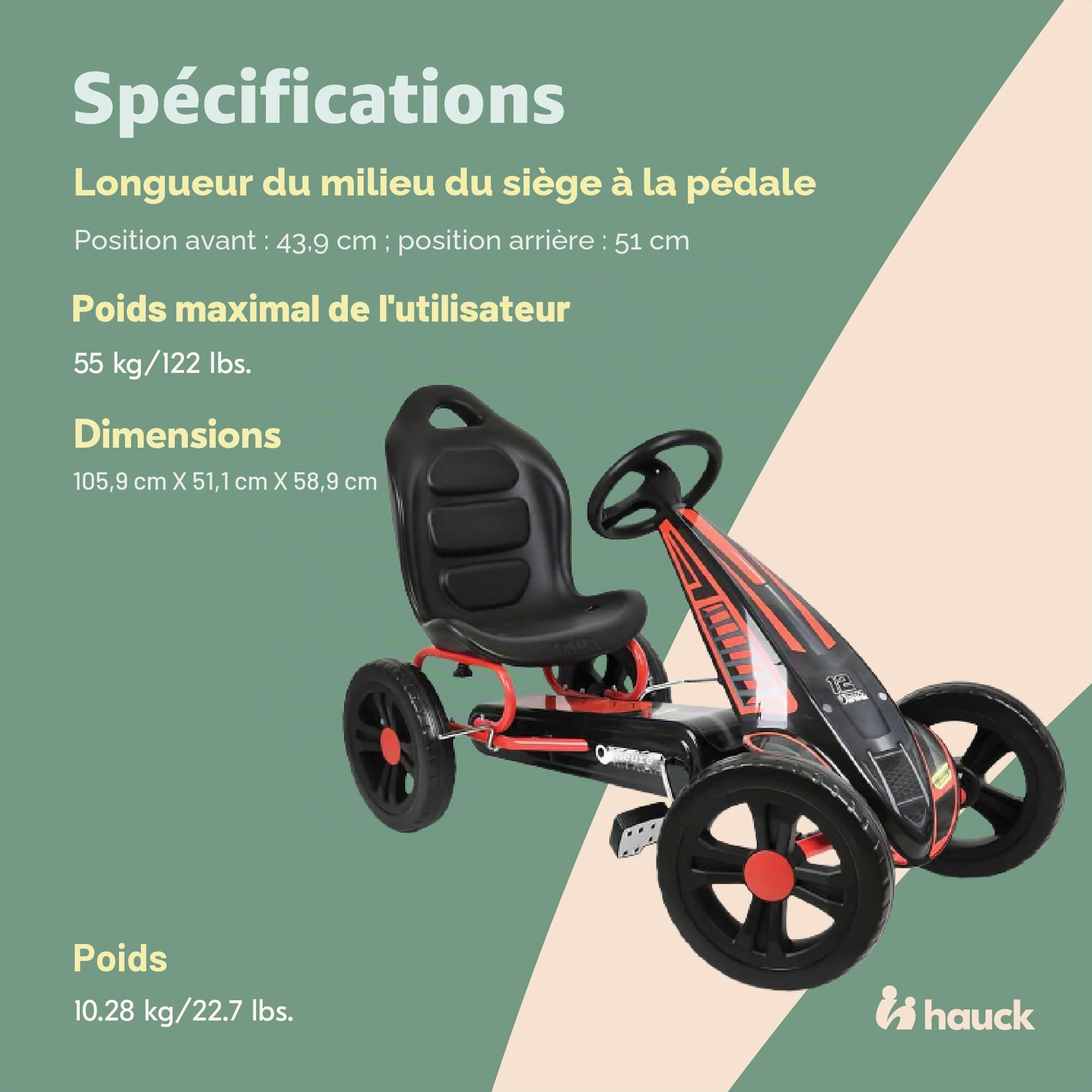 Hauck GoKart Cyclone Frein à Main Siège Baquet Réglable 4-10 Ans Noir Rouge