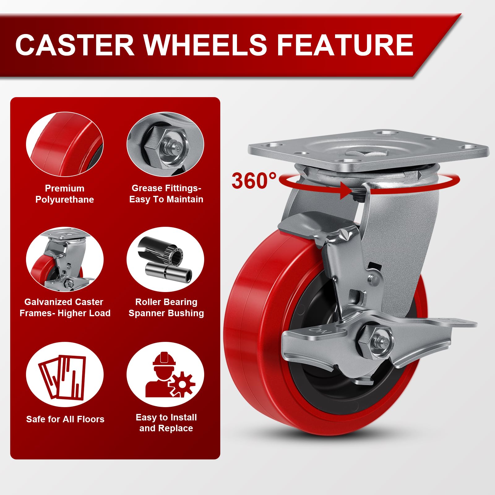 Heavy Duty Industrial Casters - 4000 lb Capacity -4 Heavy Duty Industrial Casters - 4000 lb Capacity -4