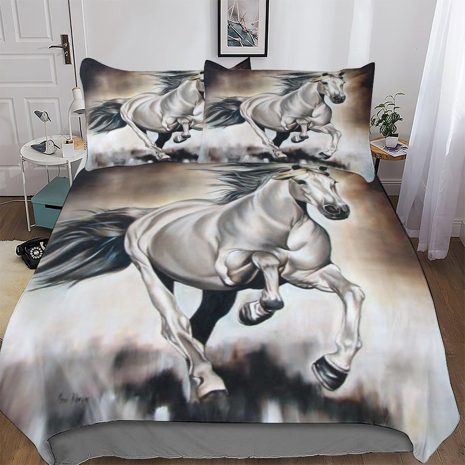 Housse couette cheval King pour dormir au chaud dans une parure de lit douce en microfibre