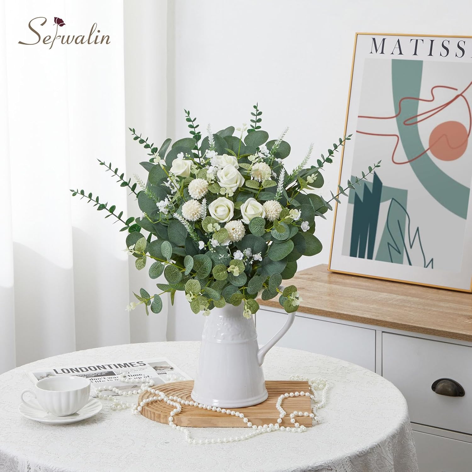 Serwalin 100 Pcs 7 Kinds Mixed Artificial Eucalyptus Leaves Stems Bulk with Flowers Faux Silver Dollar Eucalyptus Stmes Greenery Branches for Wedding Floral Arrangement Centerpieces Home Decor - Image 2