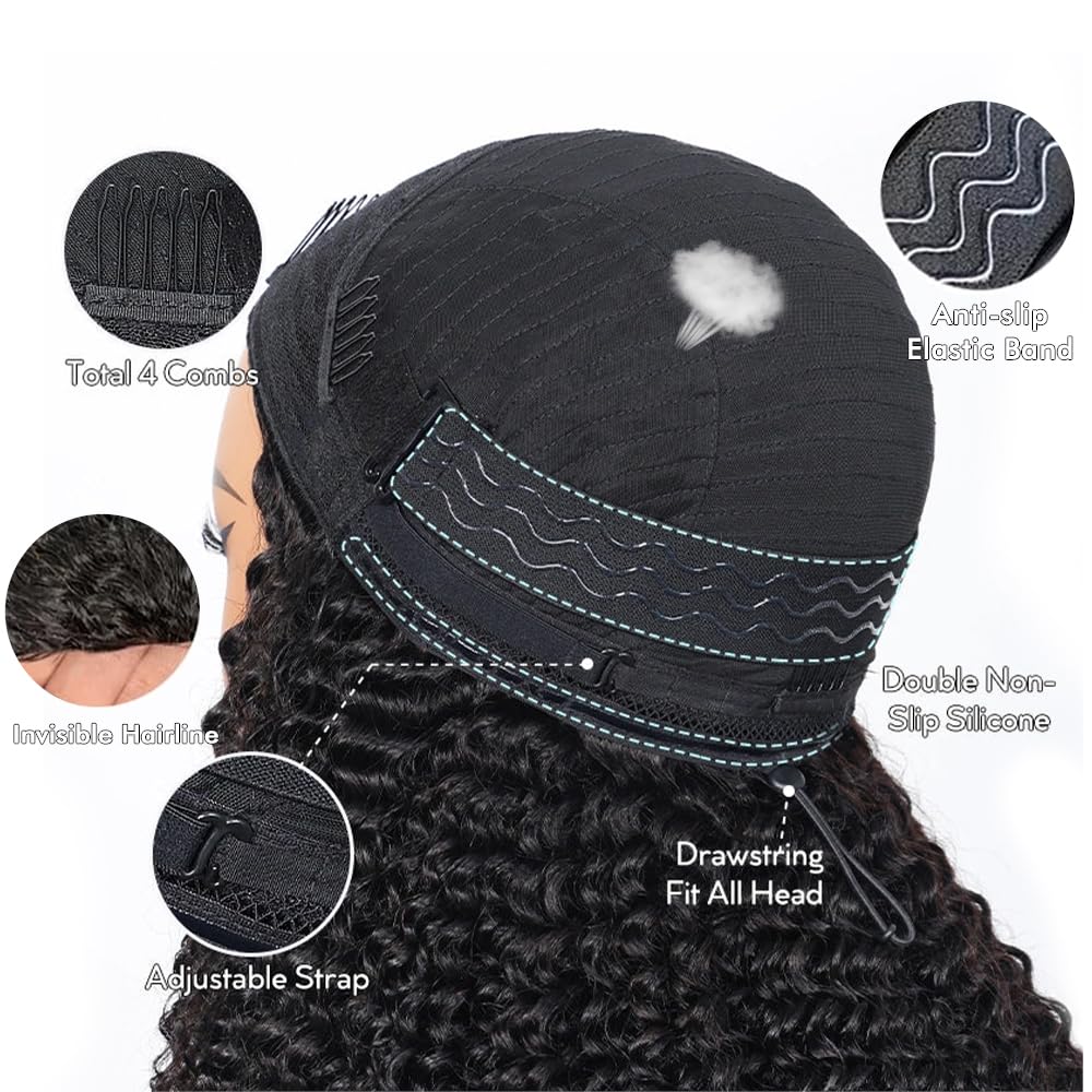Virginess Kinky Curly Human Hair Half Wig, Glueless Drawstring Headband Style