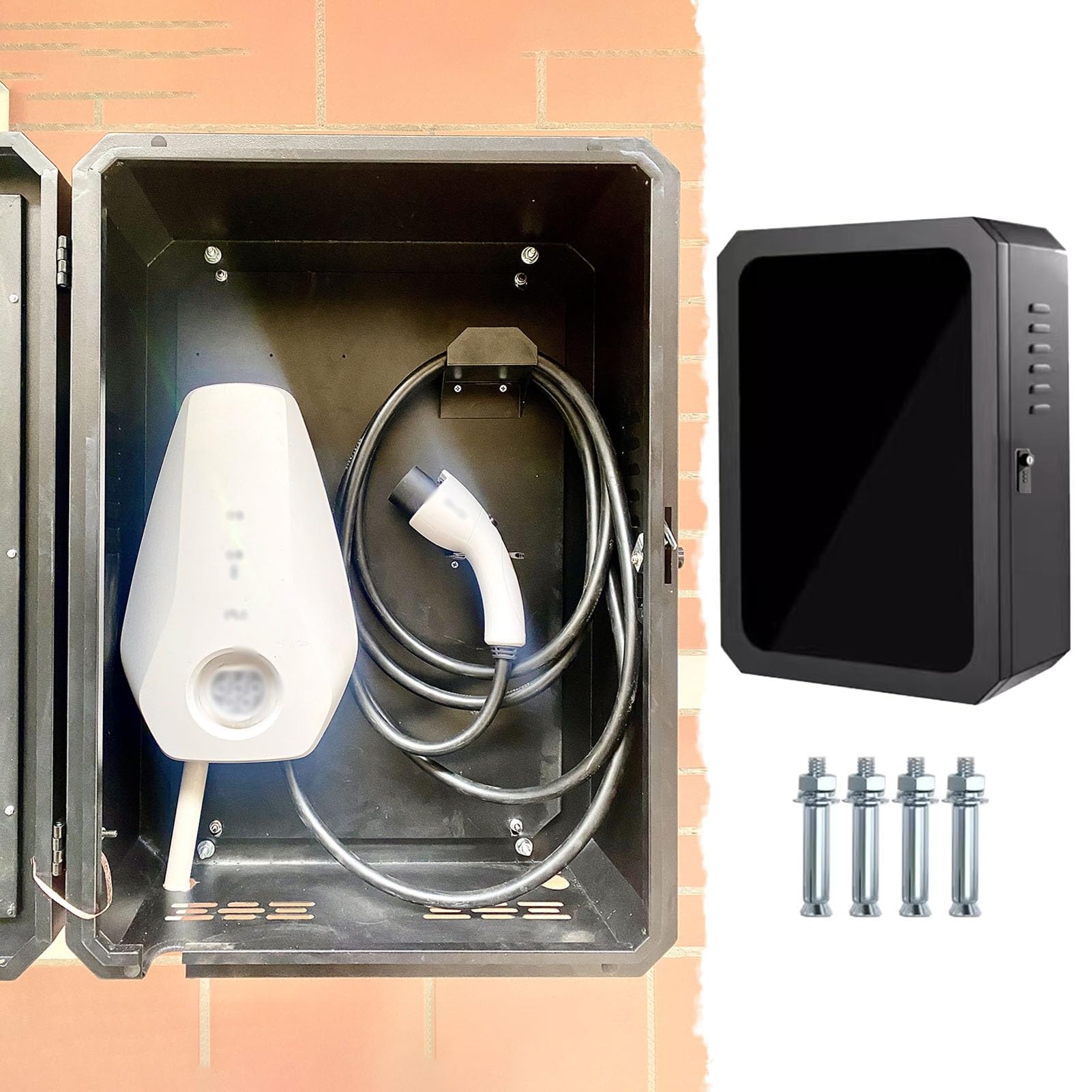 Ladesäule Ladestation Wandhalterung für Elektroauto-Ladestation mit Kabelaufhängung, Verschließbares Ladegehäuse für Den Innen- Und Außenbereich mit Schraube, Universal-Ladehalterung(Black)