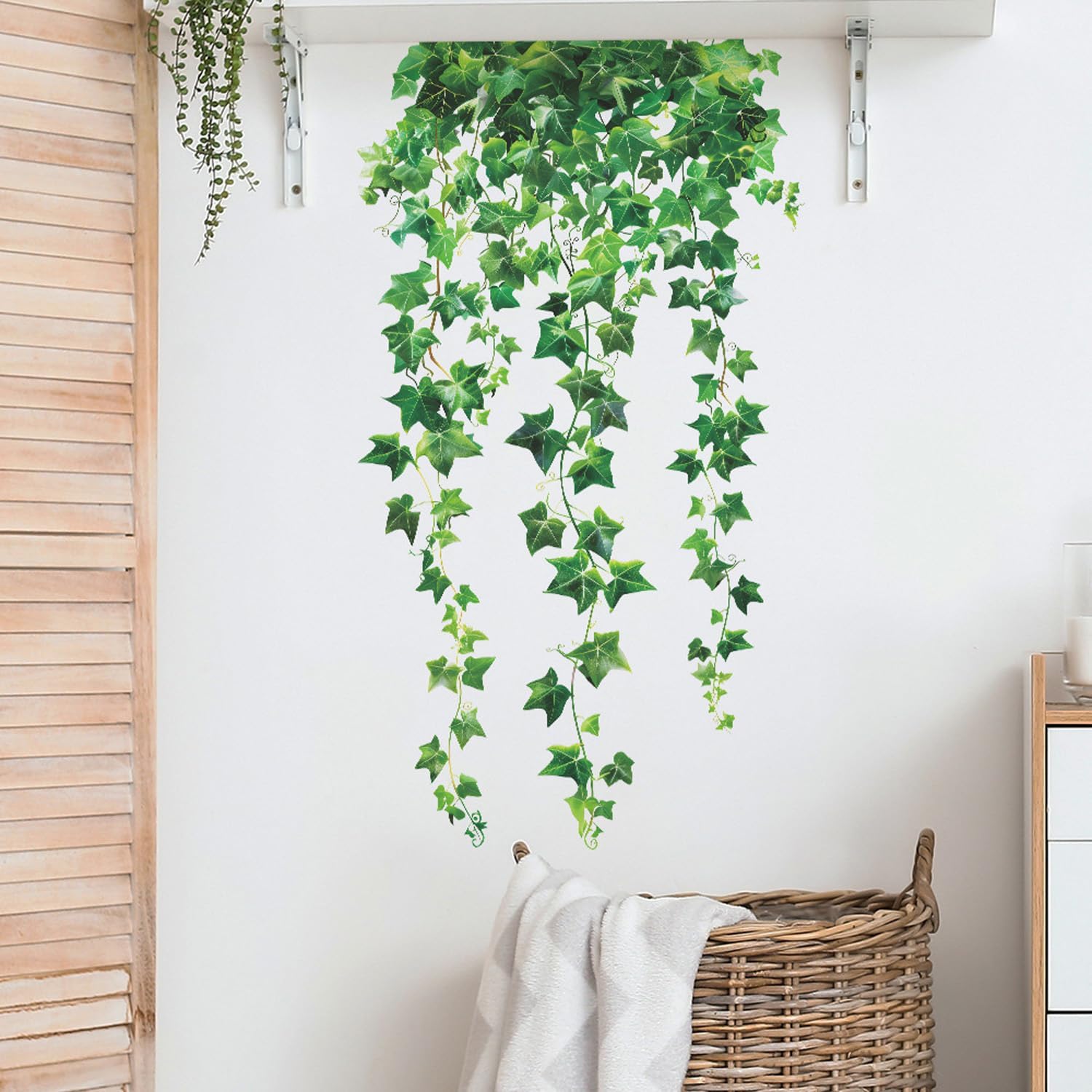 Hanging Ivy Wall Decal, Green Vine Leaves Design, 38.2 x 21.3 inches, Removable Wall Stickers for Living Room and Bedroom