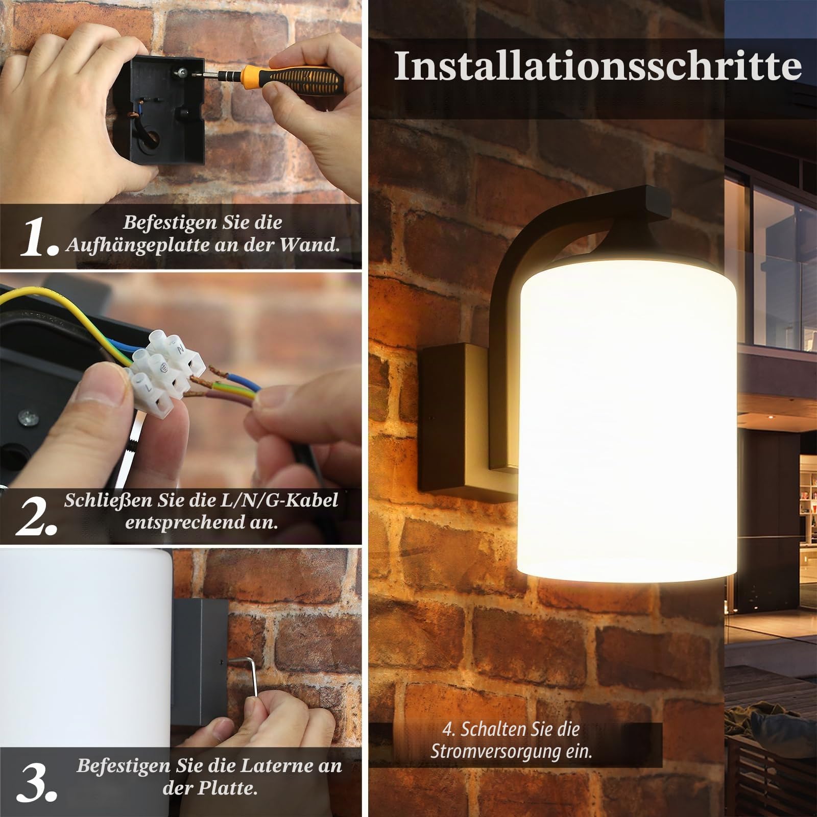 HLFVLITE Aussenleuchte Außenlampe Wand, Anthrazit Grau Außenwandleuchte Wandlaterne aus Aluminium & Glas, E27 Wandlampe für Terrasse Garten Fassaden, 18W Max, IP44, ohne Leuchtmittel