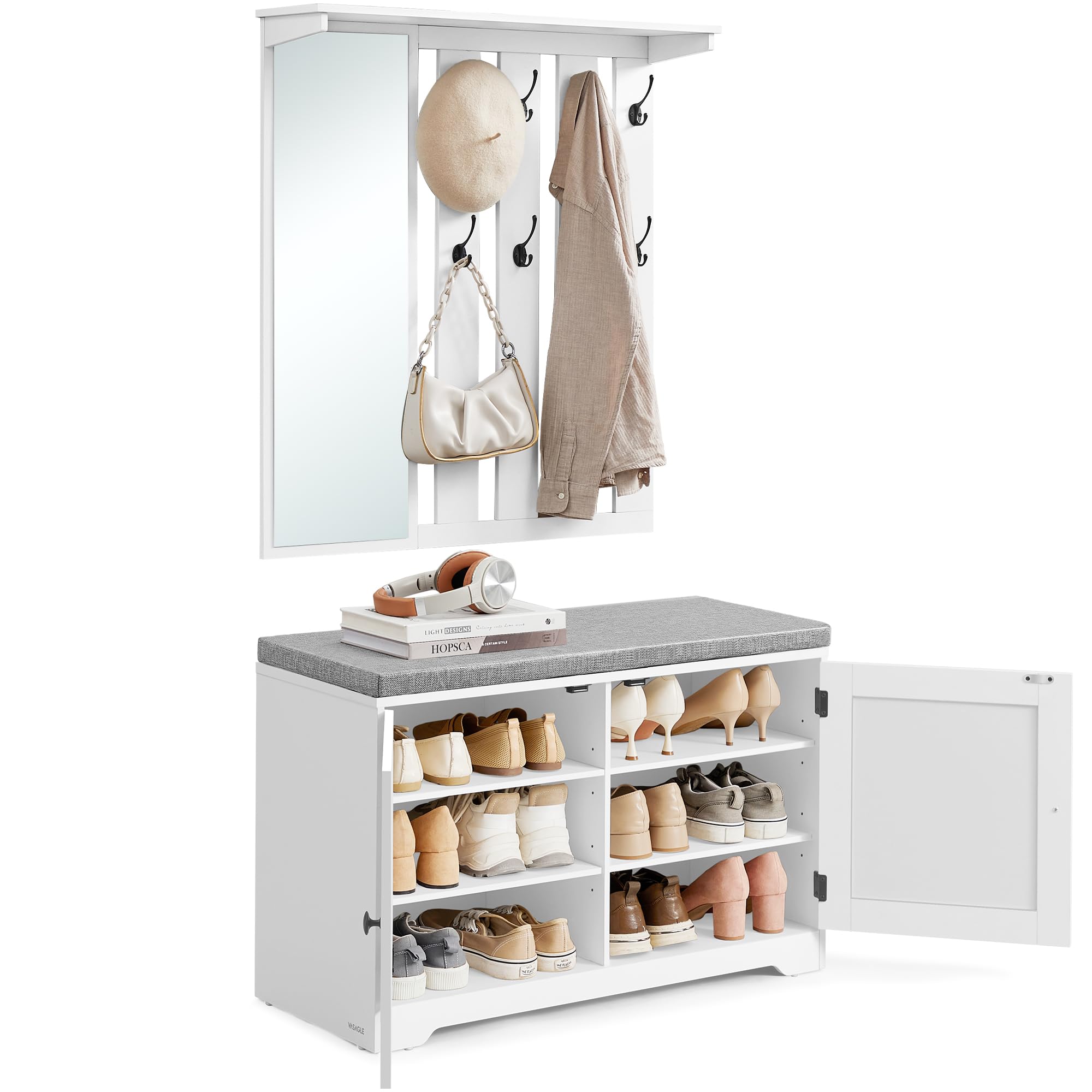 VASAGLE Schuhbank Wandgarderobe Set, Garderobe mit Spiegel