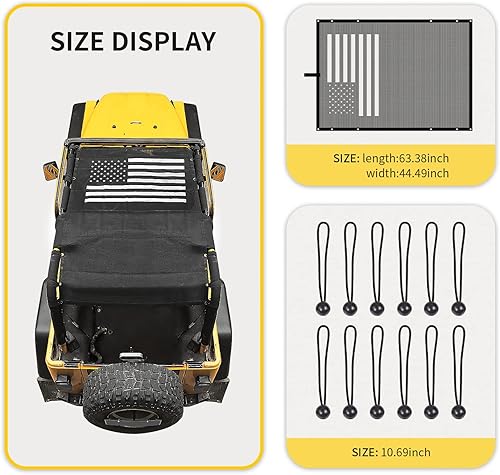 Vista 4 de RT-TCZ Parasol para Jeep TJ con parte superior suave, TJ Bikini Top de malla para Jeep Wrangler TJ 1997-2006 Bandera estadounidense Blanco