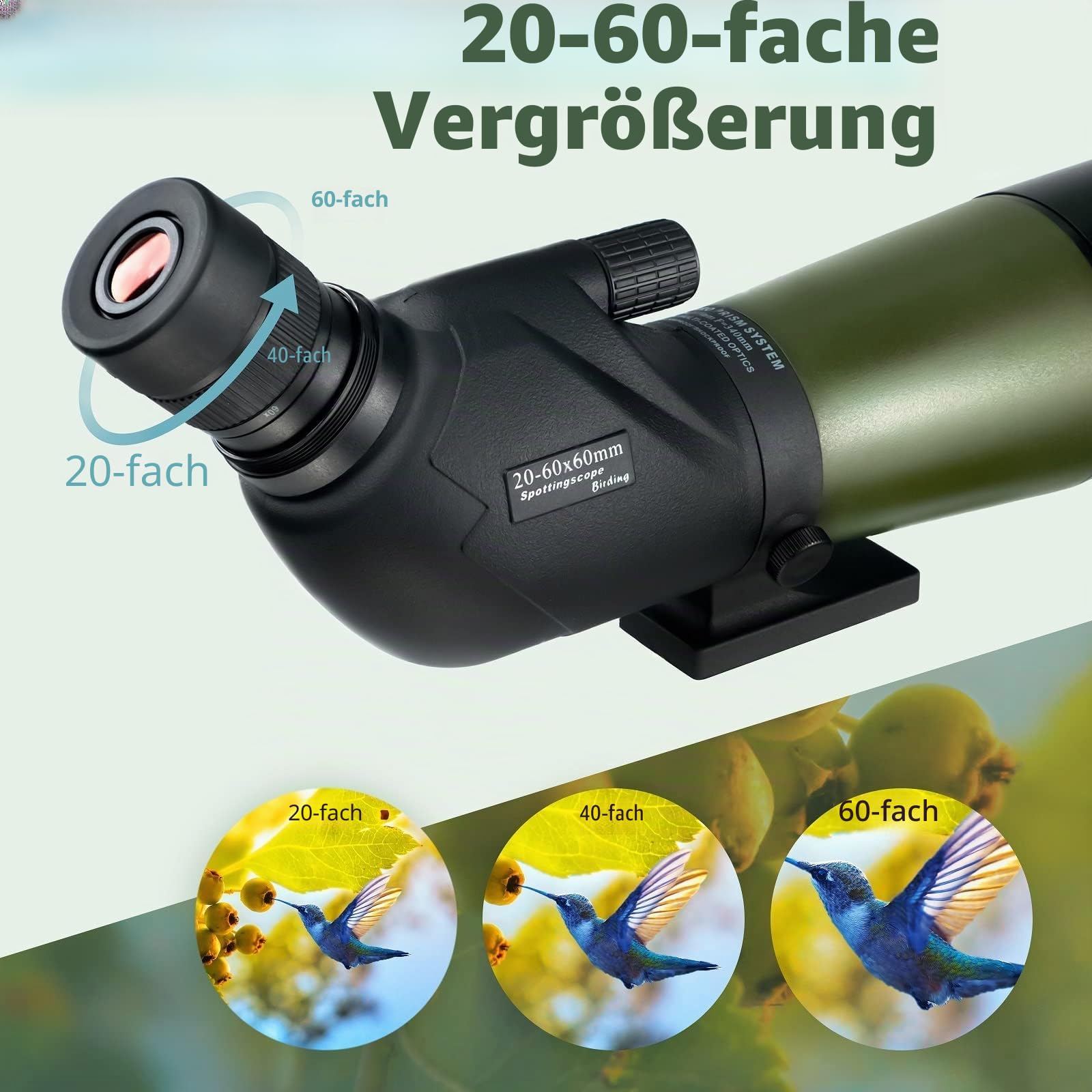 Gosky Spektiv 20-60x60mm wasserdicht BAK4 Prismen mit Stativ Digiscoping Adapter