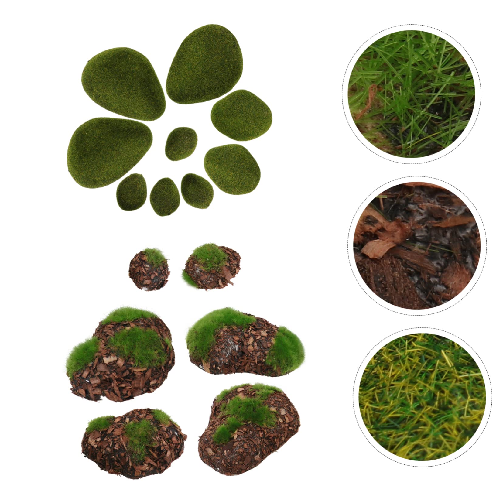 UPKOCH 3 Set Pietra di Muschio Simulato Palline Decorative di Muschio Pianta Falsa Roccia Pietre Finte Puntelli di Pietra Coperti di Muschio Floccaggio Green 14 Pezzi * 3