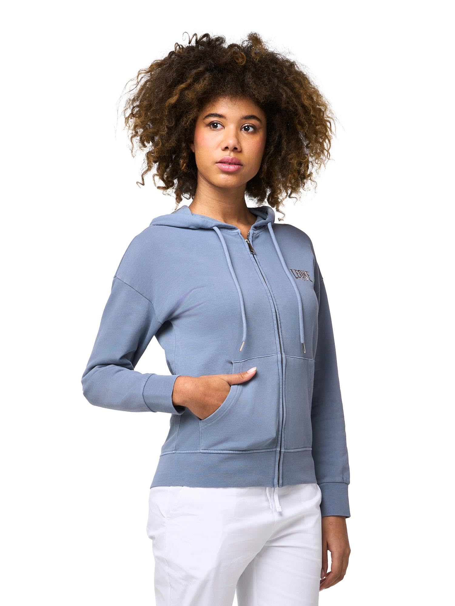 Felpa da Donna con Cappuccio e Zip Leone Blue