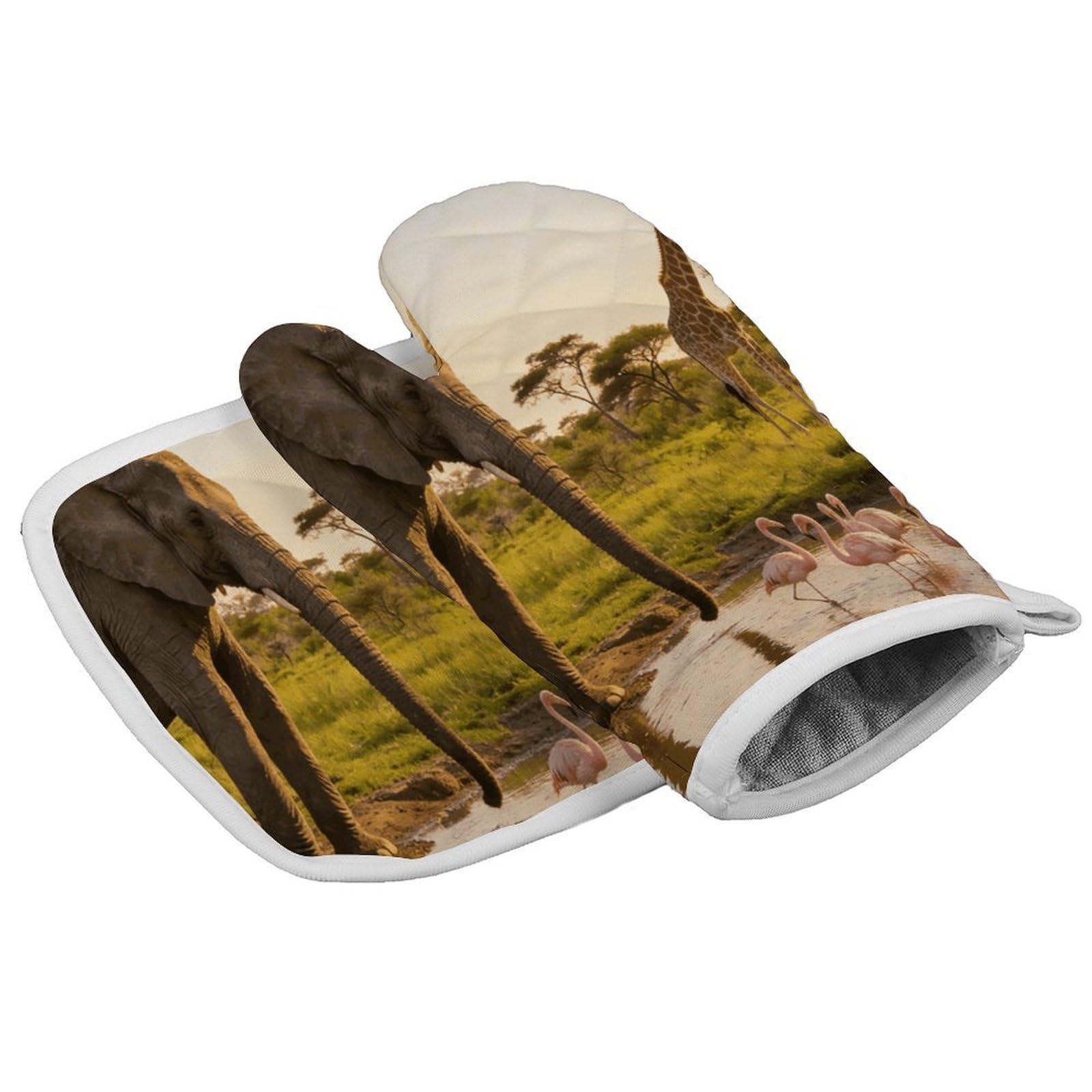 Fodpand Style Elephant, Flamingo, Giraffe Oven Mitt Set With Lanyard, Cooking Mitt, Protective Thermal Insulation,Kitchen Mitt For Baking, Cooking, Grilling, Microwave