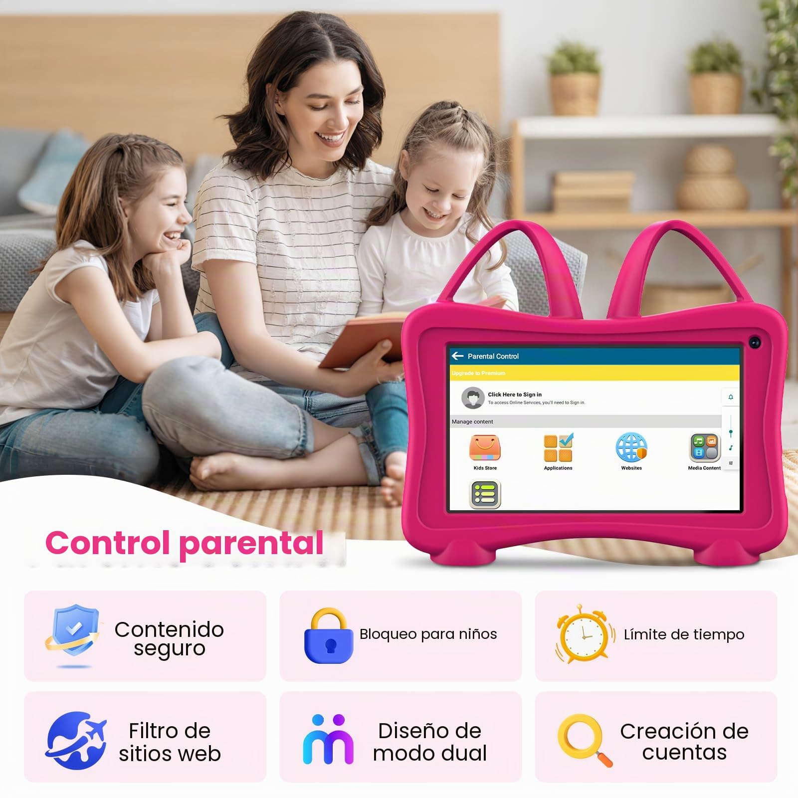 Tableta Para Niños De 7 Pulgadas Tablet Niños 32 GB ROM 64 GB Ampliable, Tablet Infantil Pequeños Con Funda De Protección Contra Caí Das Doble Cámara Control Parental Niños App Tablet Para Niños 3-12