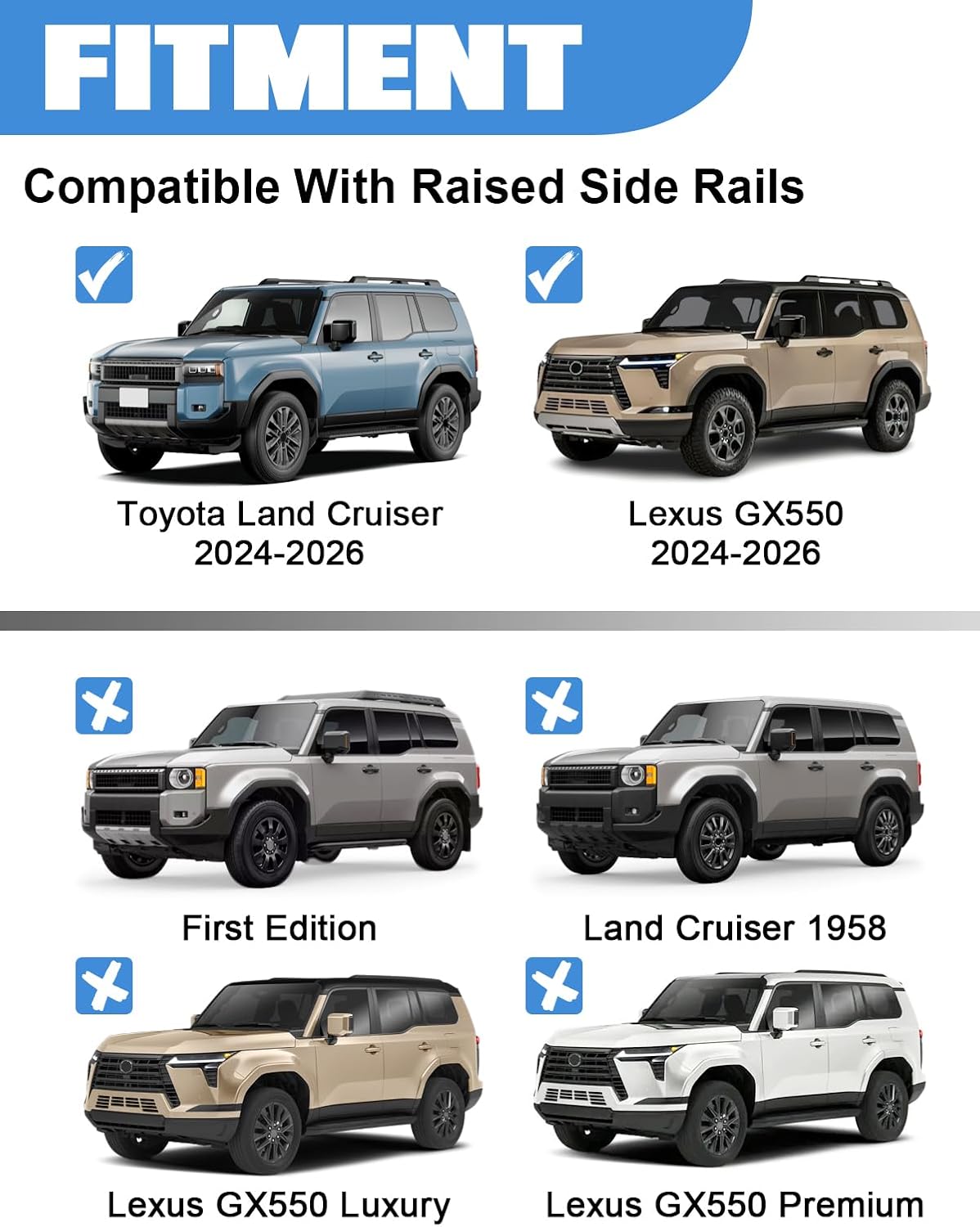 FengYu 300lb Lockable Roof Rack Cross Bars Compatible with 2024-2026 Toyota Land Cruiser 250 & 2024-2026 Lexus GX550 with Raised Side Rails, Heavy Duty Aluminum Roof Rails Crossbars Cargo Bars