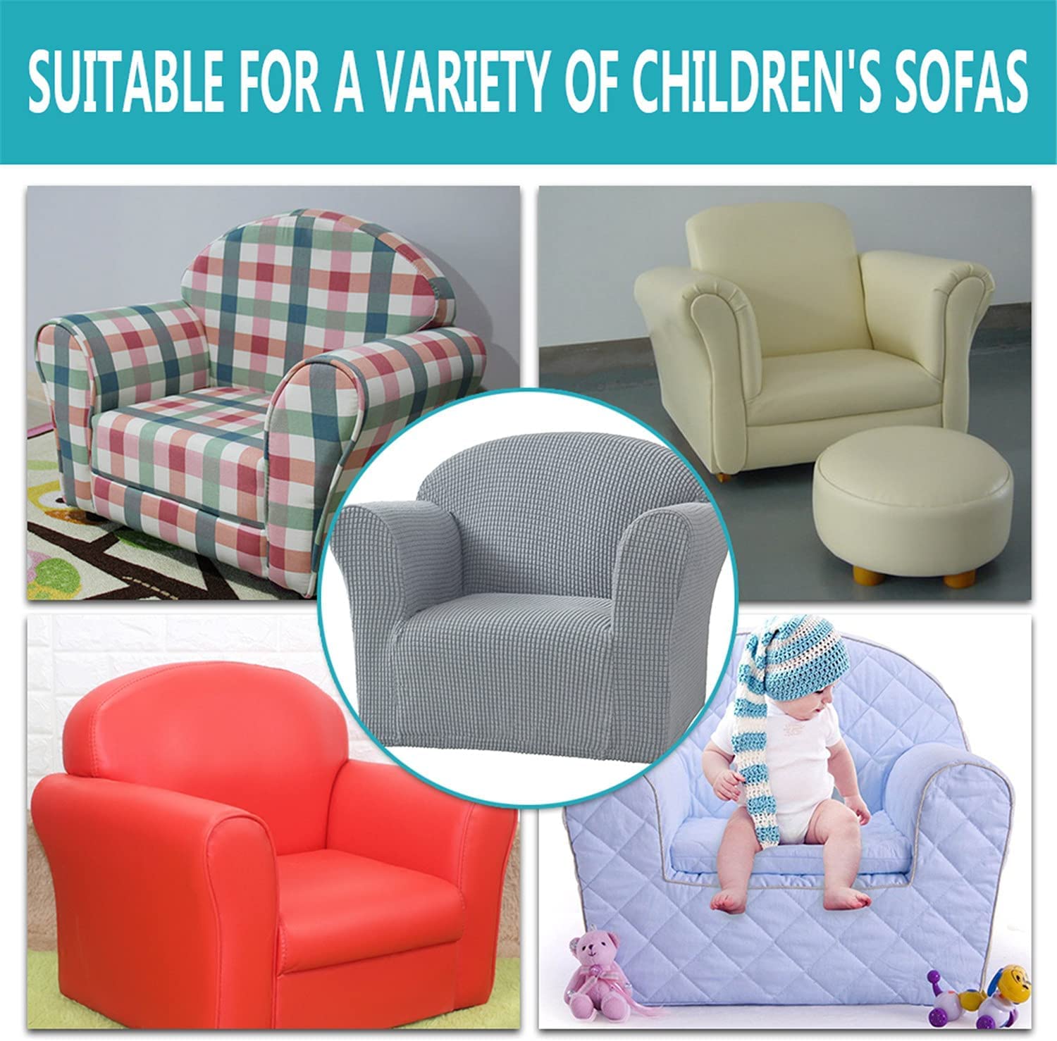 Dehnbarer Sofabezug, weicher Sofa-Schonbezug, Sesselschutz, Möbelschutz für Kinder und Kleinkinder, babysicher (hellgrau)