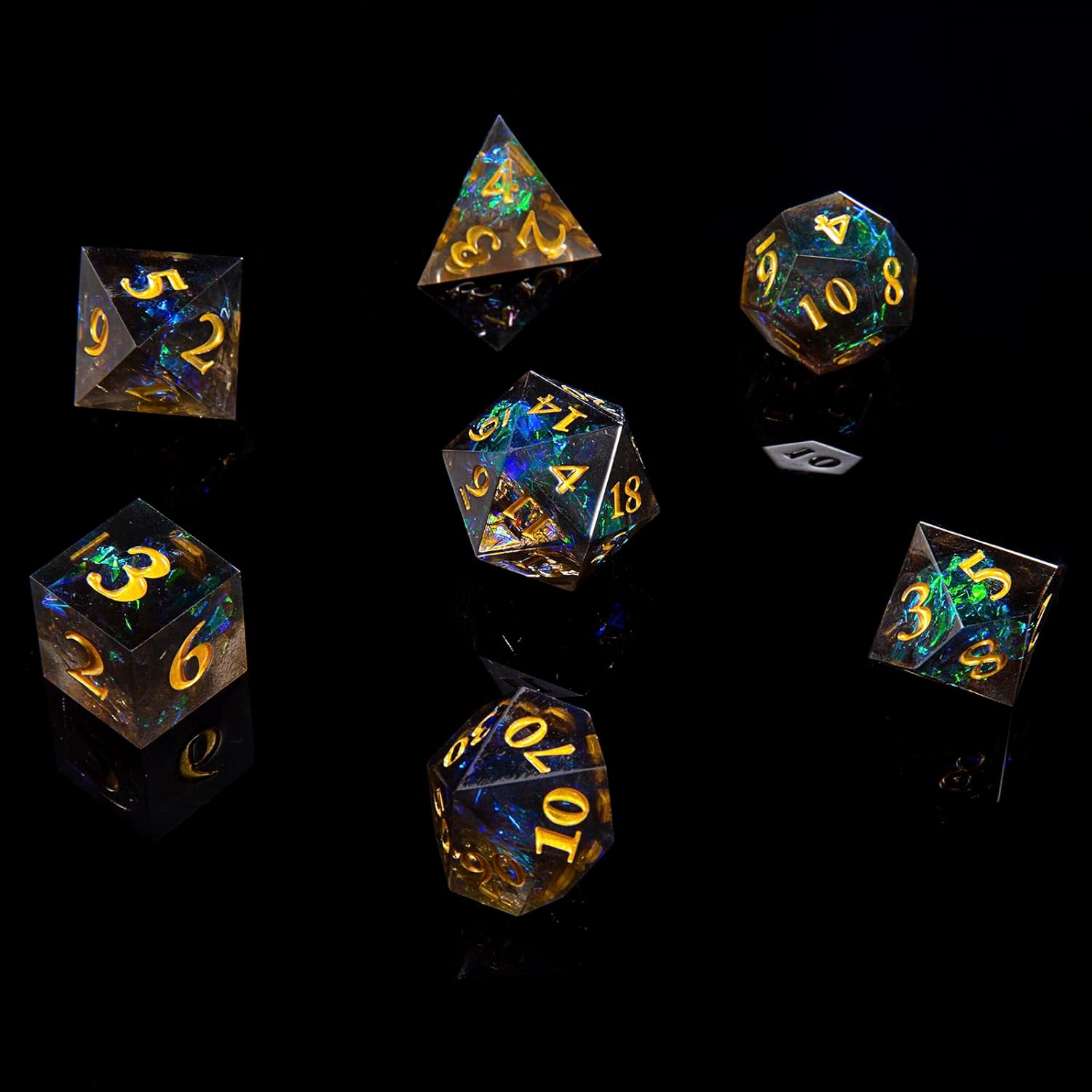 DND Dice Set Polyhedral Dice Set,Role Playing Dice for Dungeons and Dragons Dice with Sharp Edges and Glitter Inclusions.(Black-Green)