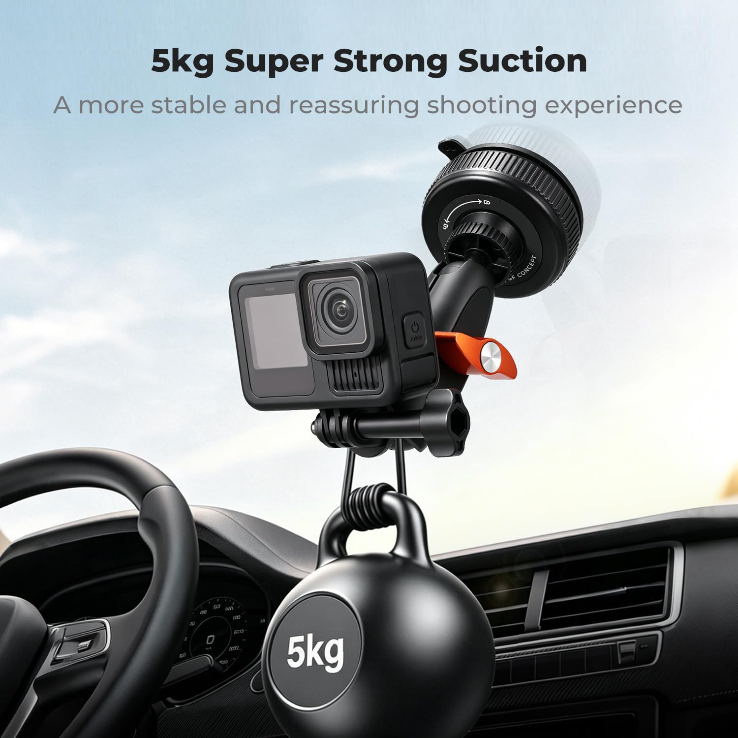 K&F CONCEPT Uchwyt na przyssawkę z przegubem kulowym do GoPro i Osmo Action | Silne ssanie, uchwyt kulowy 360°, magiczne ramię, stop aluminium, obciążenie 3 kg, kompatybilny z GoPro/Osmo XP01