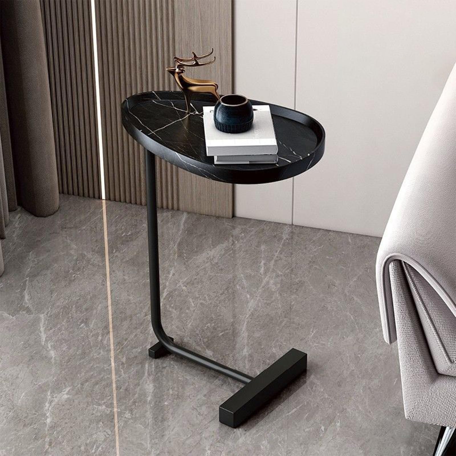 C Table End Table Couch Tables, Small Side Table, Modern Side Table, End Table with C-Shaped Metal Legs for Living Room, Table Nightstand for Bedroom, Sofa Tray Table for Couch Arm 30 * 36 * 62CM B