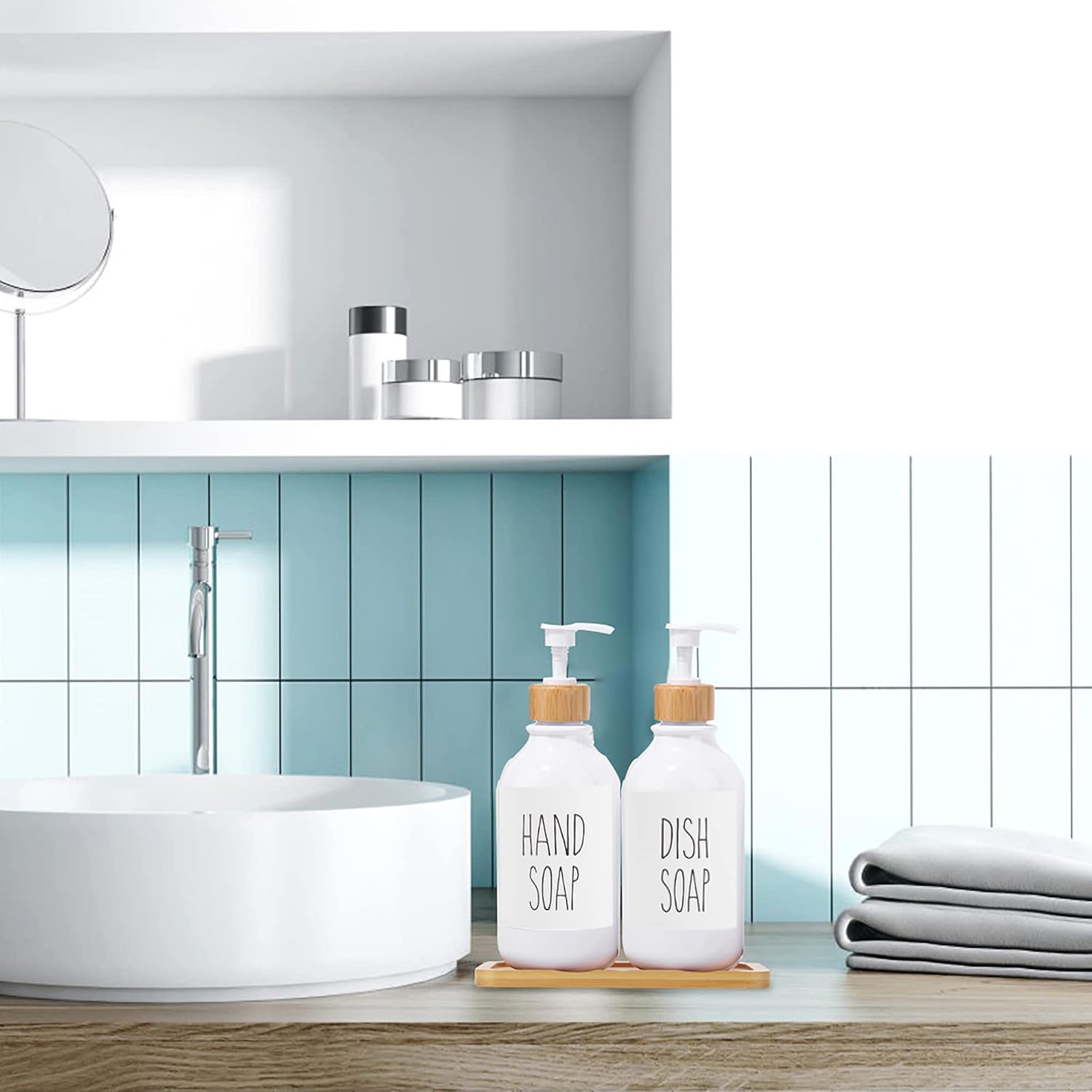 Shampoo and Conditioner Dispenser-Set of 3-16 oz Reusable Pump Bottle Dispenser for Bathroom with 6 Waterproof Stickers - Empty Plastic Refillable Containers for Shower (White) - Image 7