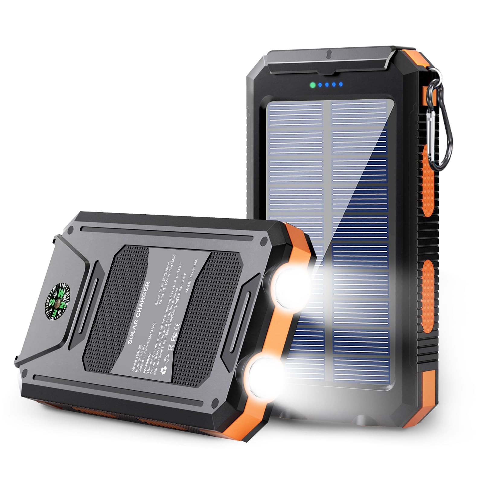 TNEMOAO Solar Power Bank - 36800mAh Solar Phone Charger, USB-C QC3.0 Fast Charger with LED Flashlight, IP65 Waterproof Portable Power Bank for Camping