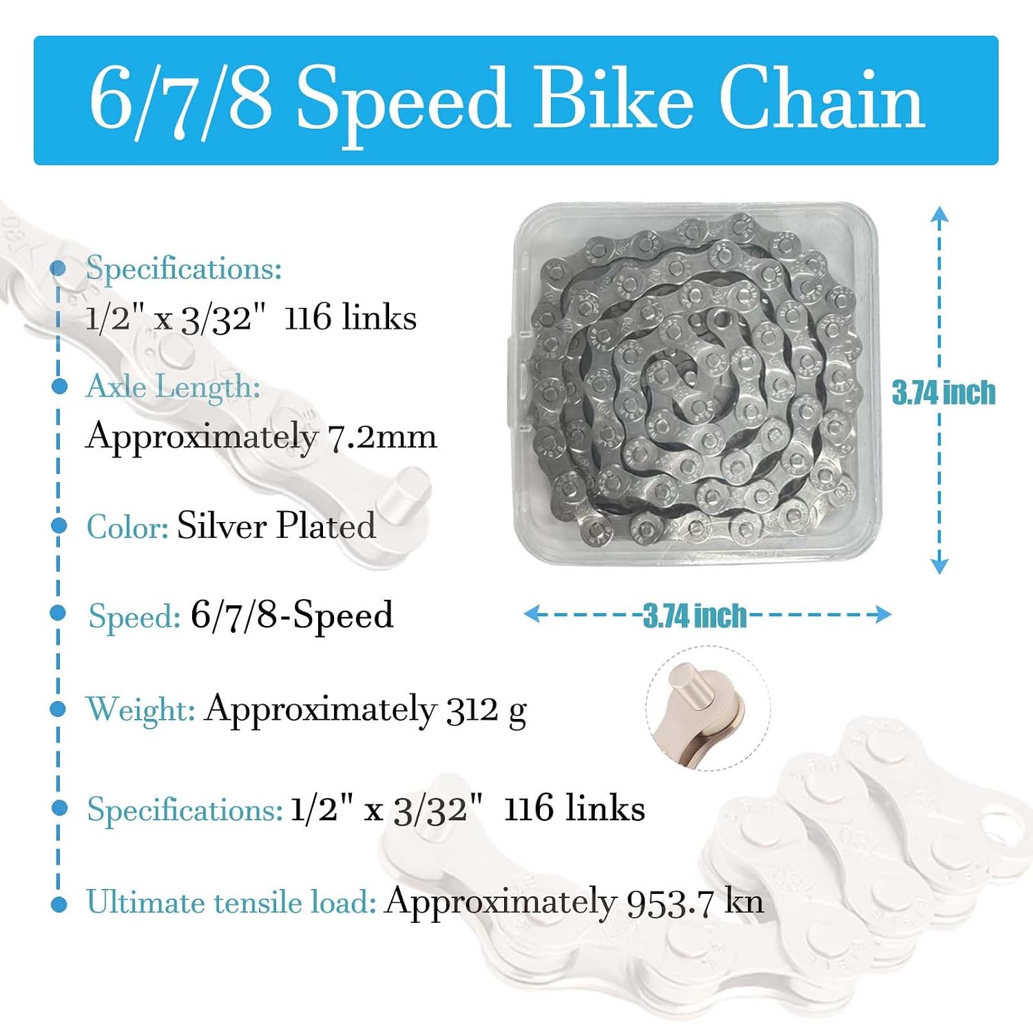 Universal 6 7 8 Speed Bike Chain, Nickel Plated Silver Anti-Rust Chain for Mountain Bike Road Bike, Replacement Bicycle Roller Chain