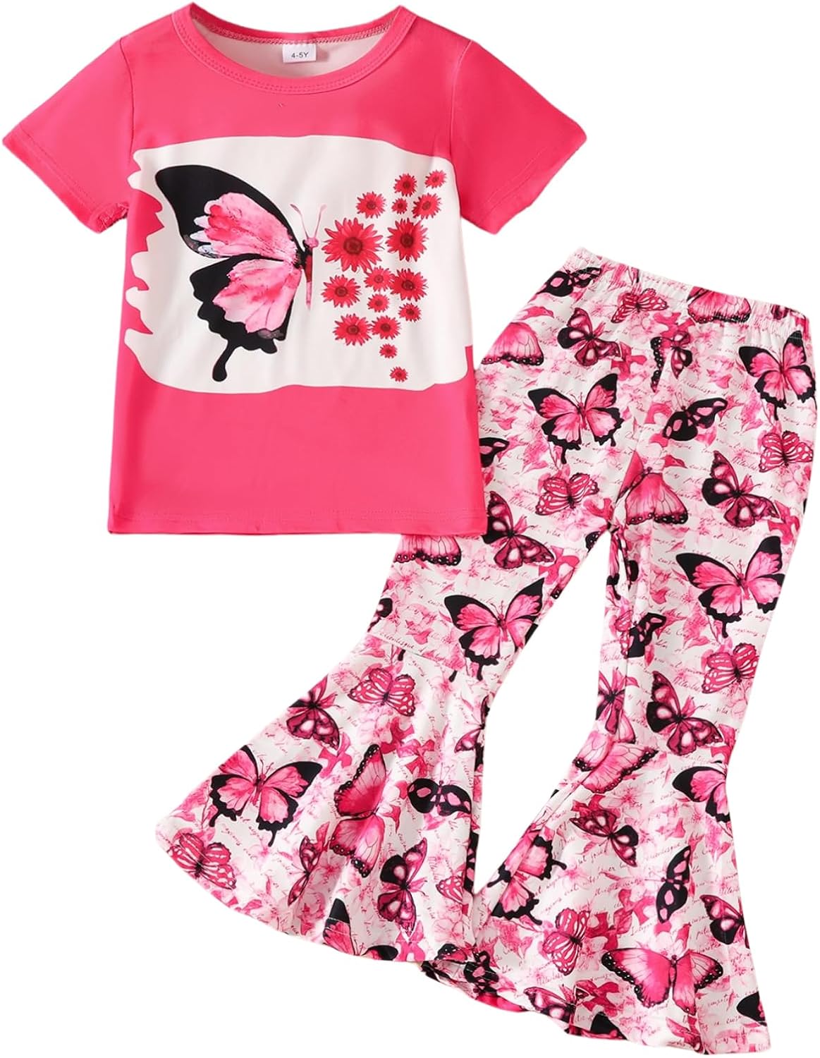 Afsmlys Toddler Girl Clothes Sunflower Graphic Top + Butterfly Flare Leg Pants Set 2PC Summer Clothing Set