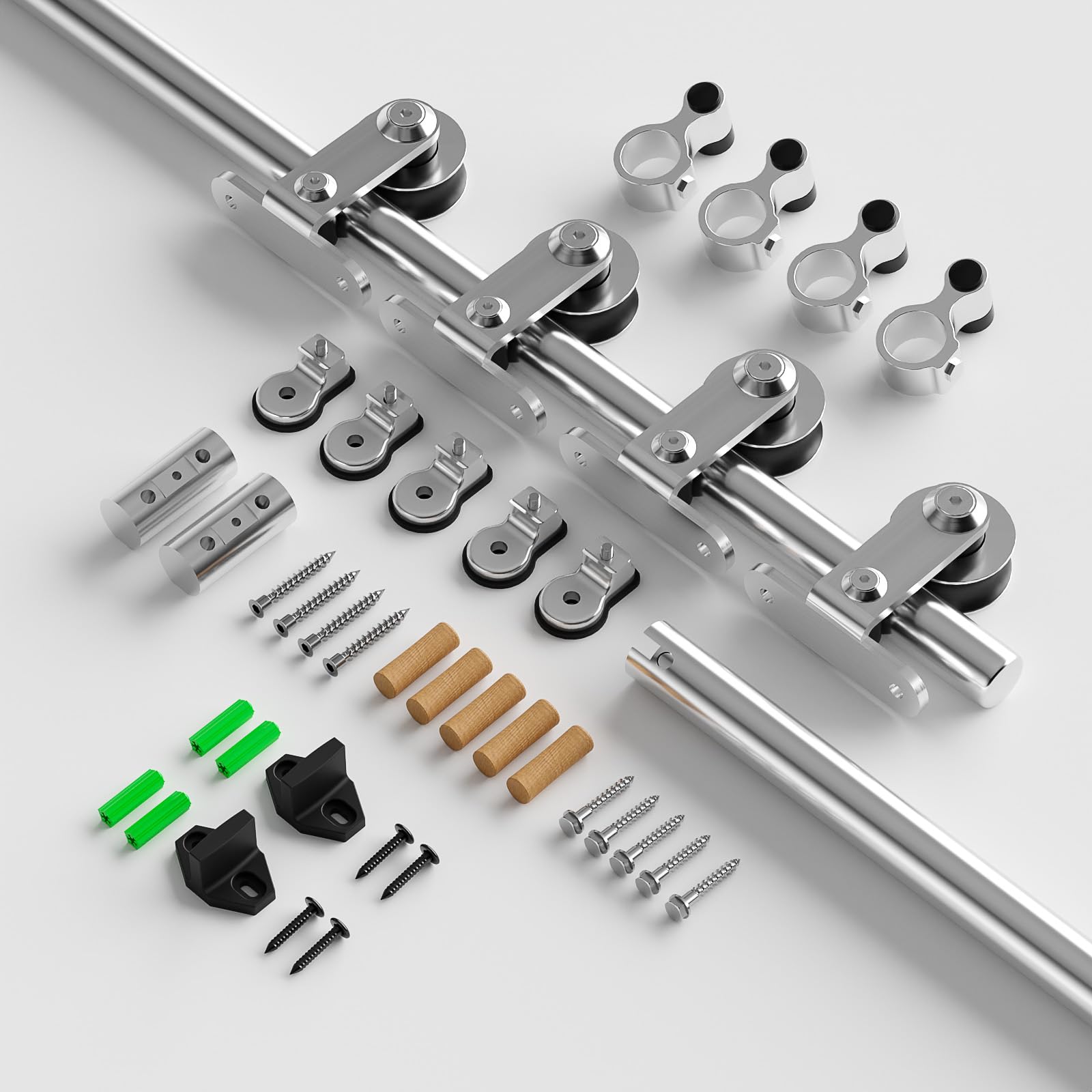 CCJH Kit hardware per porta scorrevole in acciaio inox da 12 ft, hardware per porta in legno per doppia porta, adatto pannello porta largo da 36 pollici, stile J
