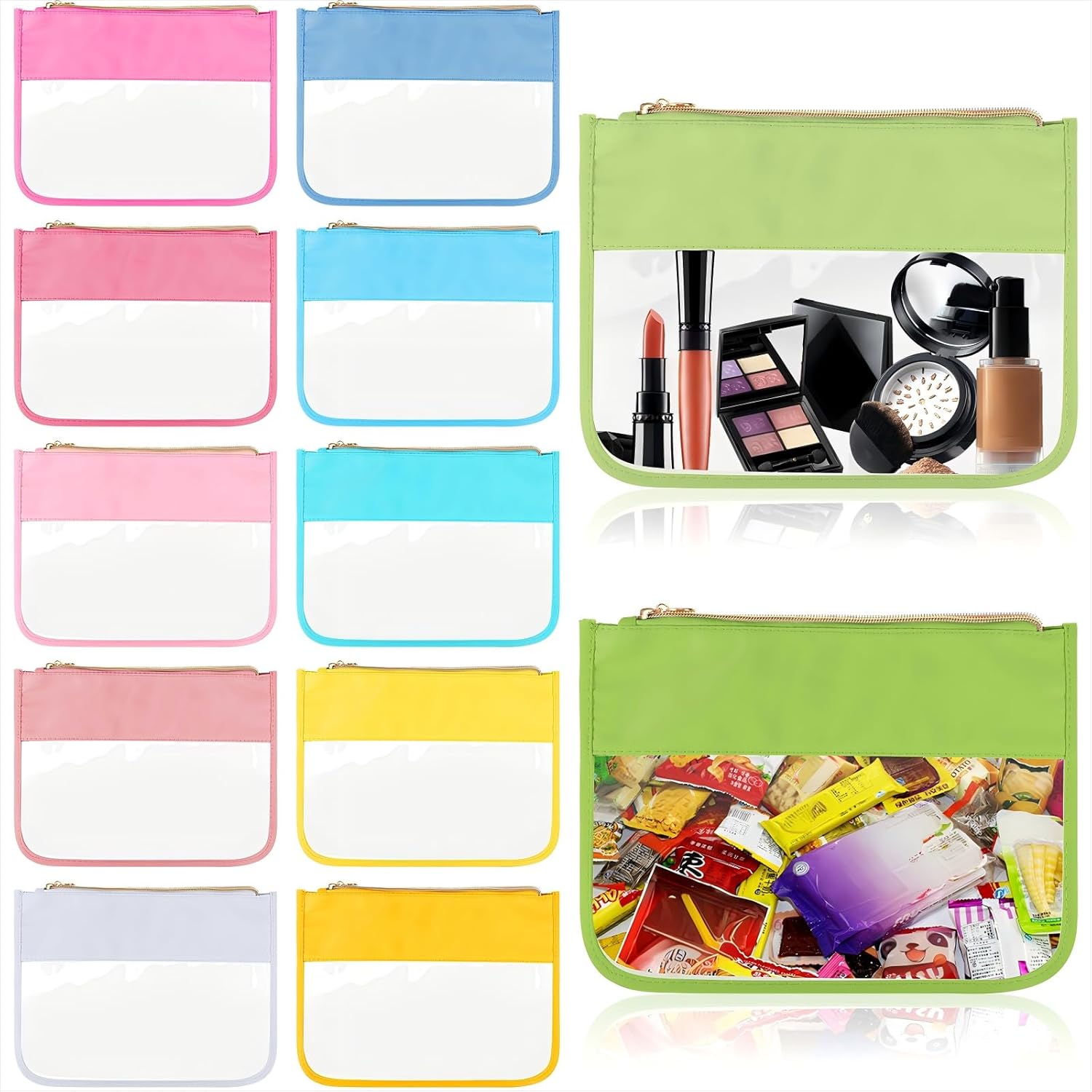 Sweetude 12 Pieces Clear Zipper Pouch for Travel Nylon Makeup Bag Waterproof Snack Stuff Pouches Cute Purse Cosmetic Bags for Women Girls Gifts