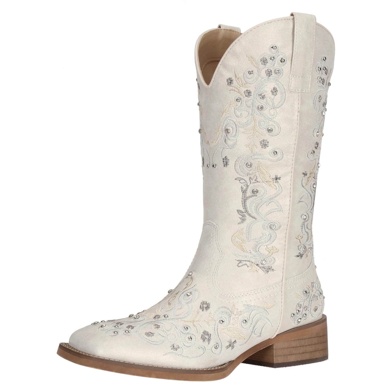 SheSole Womens Western Cowgirl Boots Fashion Rhinestone Square Toe Ladies Cowboy Boots Mid Calf