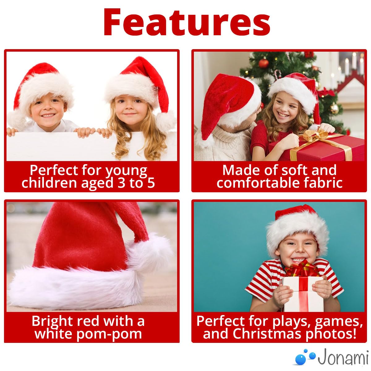 Jonami Santa Hat Christmas Hat for Child (3-4 Years) in Plush - Image 3