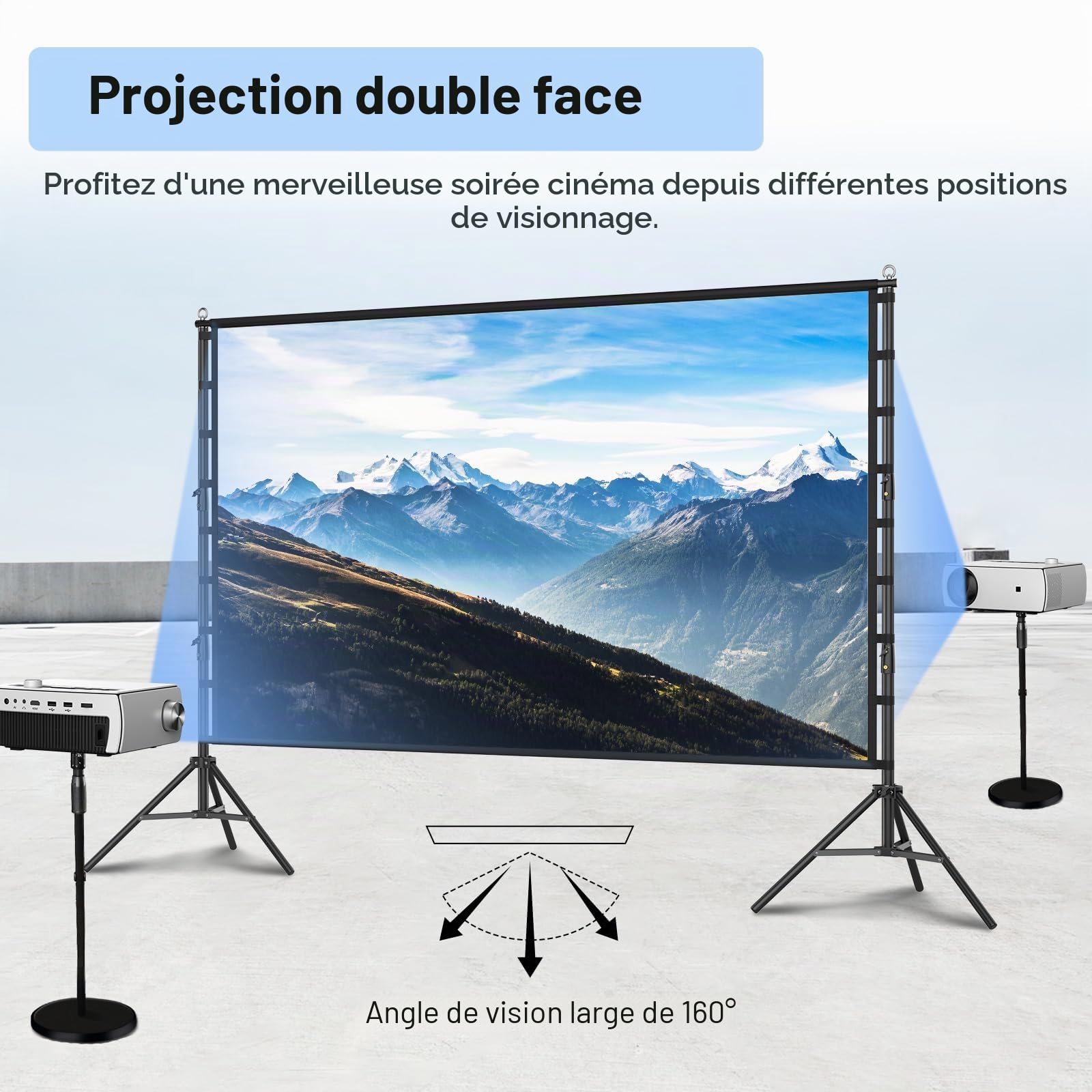 TOWOND Écran de projection extérieur 200", écran de projection portable et support, 16:9 4K HD arrière avec sac de transport pour cinéma de jardin