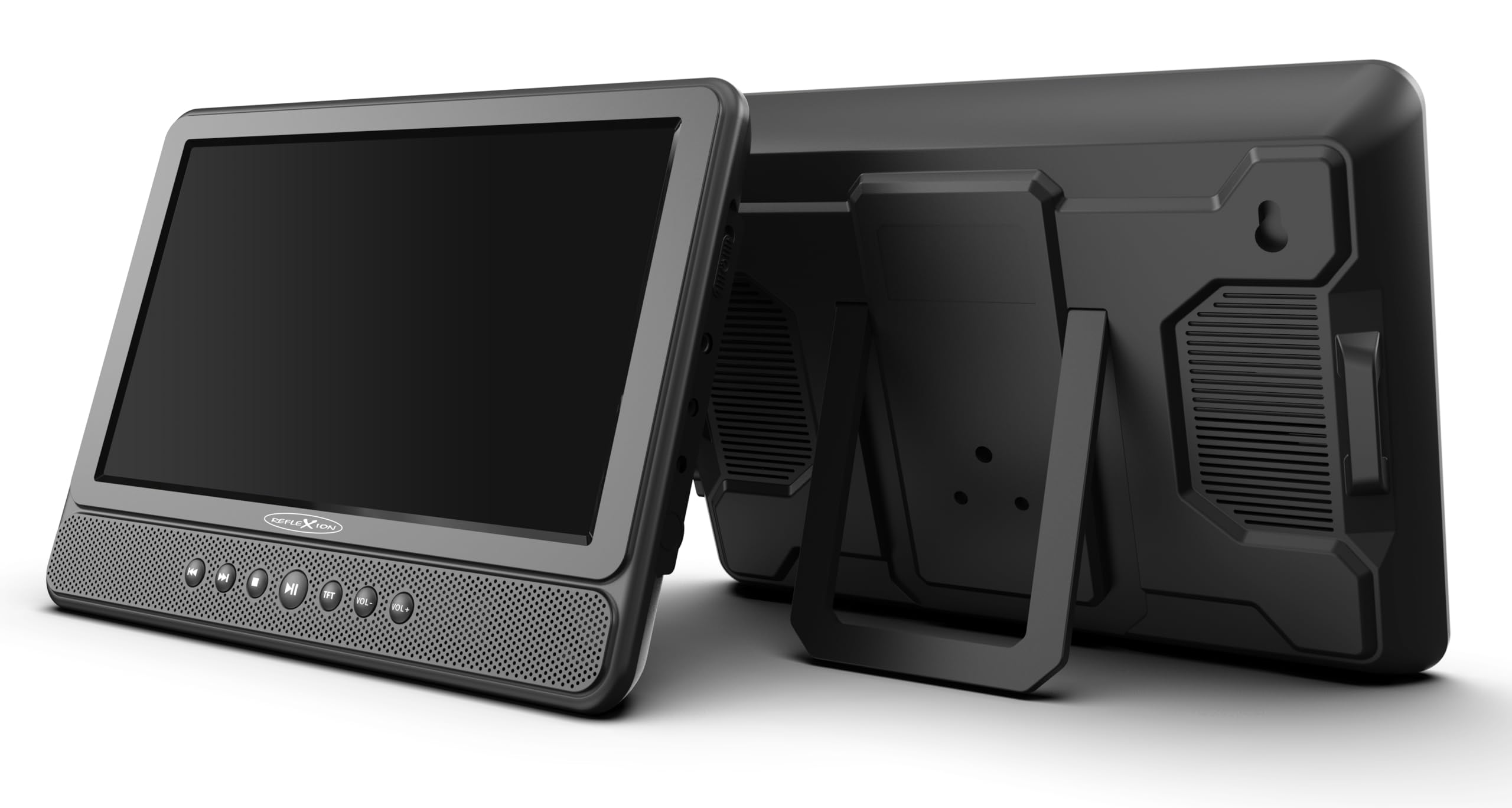 Reflexion DVD1052N Twin Monitor, tragbarer DVD Player für das Auto, 10.1 (25,6 cm) Zoll LCD-Bildschirm, Stereolautsprecher, Elektronisches Antischocksystem, Akku, USB, 12V Auto-Adapter, 230V Netzteil