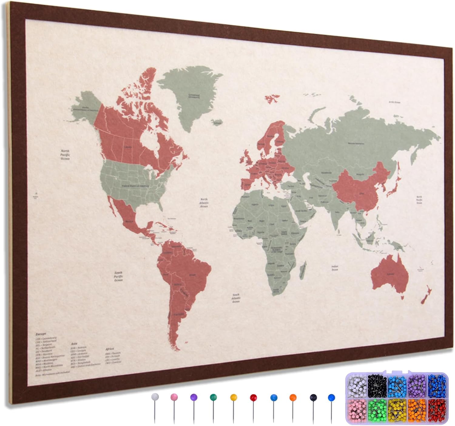 Travel World Map with Pins, 31.5" x 20" Felt World Map Pin Board, Aesthetic Push Pin Map Wall Art for Home, Office & RV Décor, Interactive Travel Tracker & Unique Gifts for Travelers, Families, Couples
